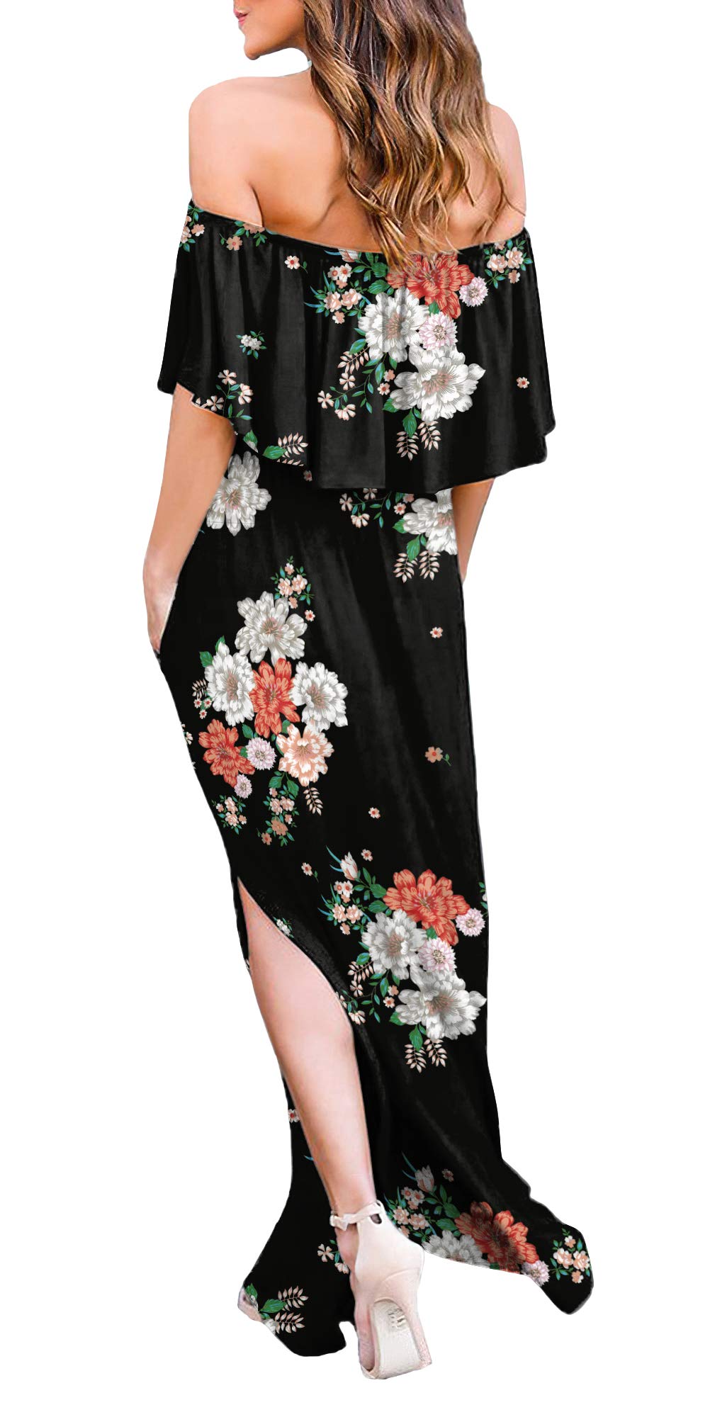 Women's Off-The-Shoulder Ruffle Party Dress with Side Slit - Elegant Beach Maxi Dress for Summer Weddings, Vacations & Night Out