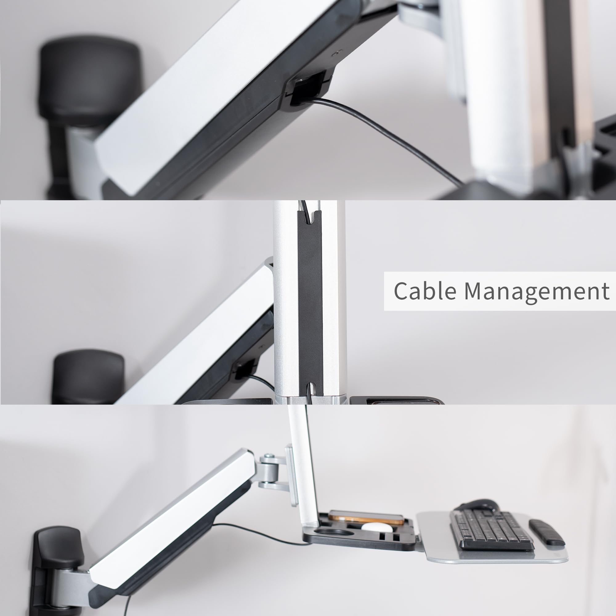 VIVO Single Monitor and Keyboard Wall Mount Stand - Adjustable Height Ergonomic Sit to Stand Workstation for Home & Office (STAND-SIT1W) - Perfect for Workspace Optimization and Healthy Posture
