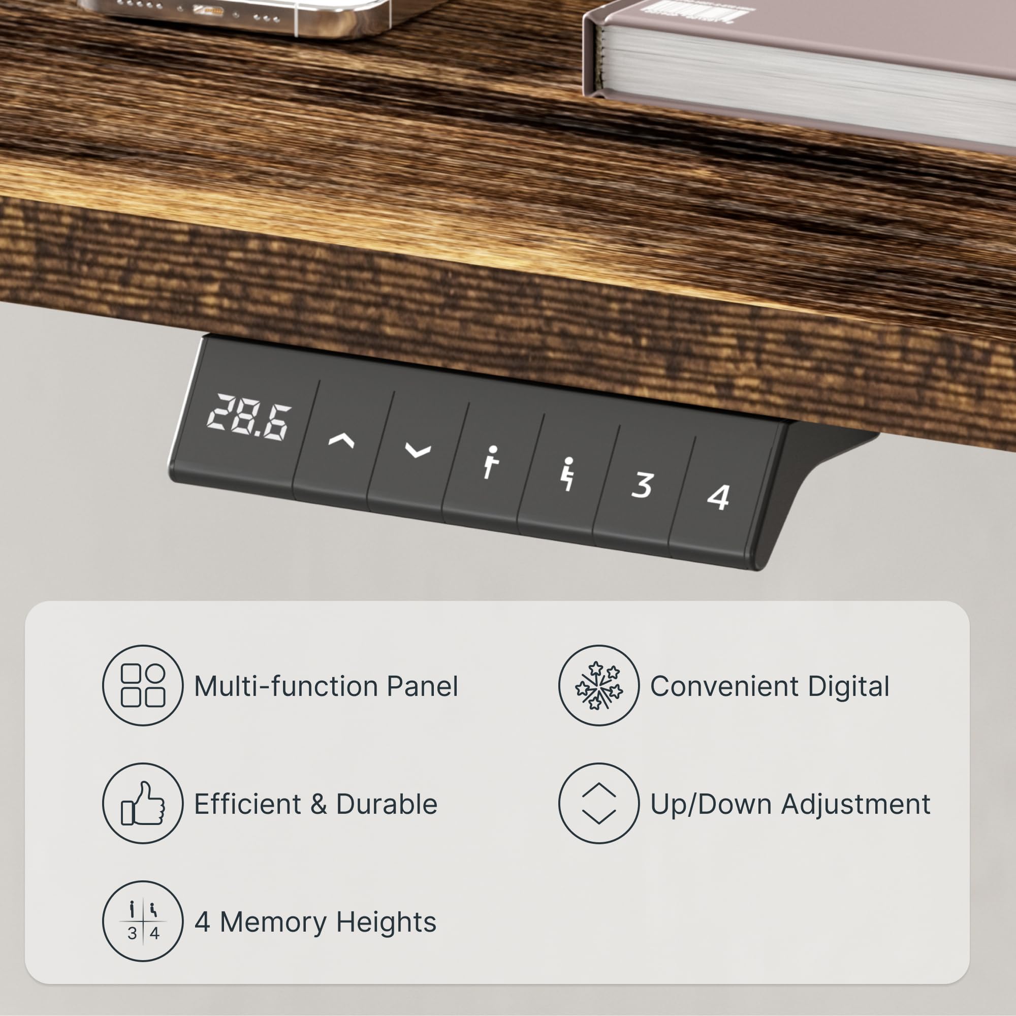 FlexiSpot EN2 Whole-Piece Electric Standing Desk - 48 x 30 Inch Height Adjustable Workstation with Built-in Power Strip & Cable Management (Black Frame/Rustic Brown Top) - Perfect for Home Office, Gaming Setup & Ergonomic Workspace