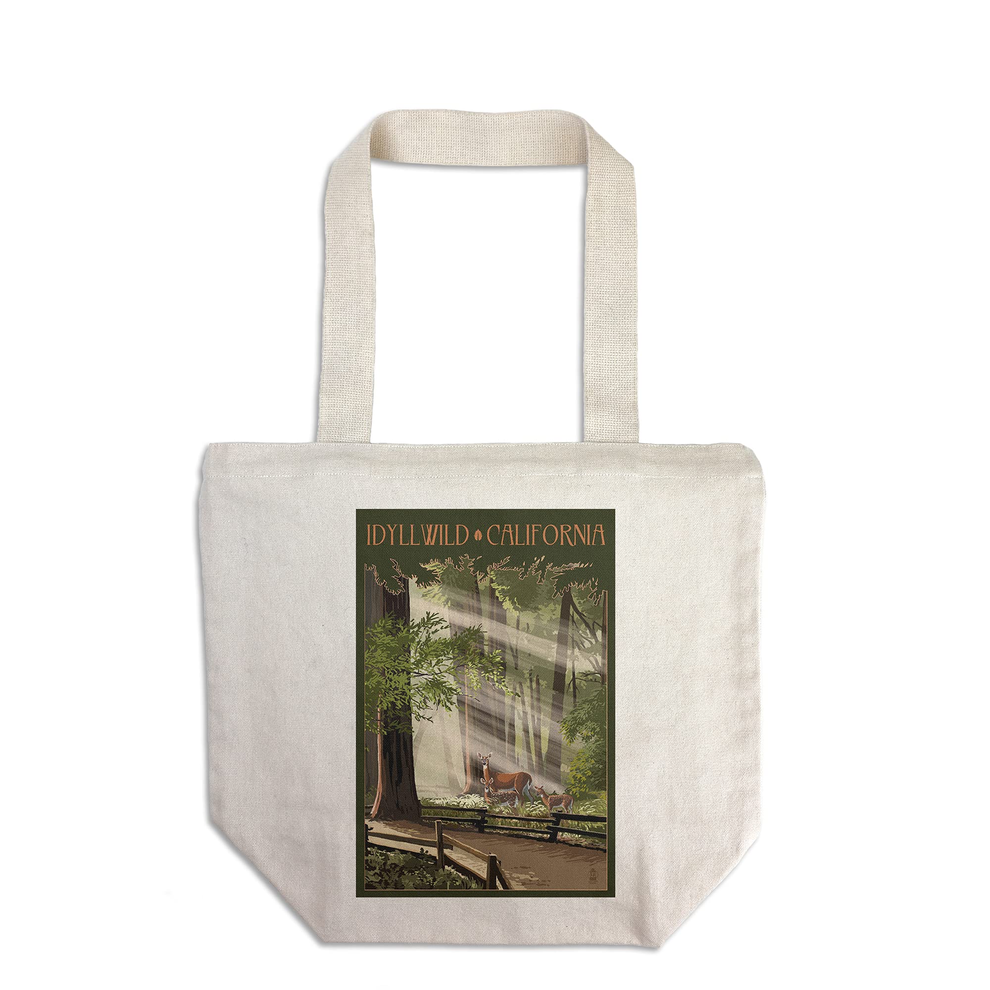 Lantern Press Idyllwild California Deer and Fawns Tote Bag - 100% Cotton Canvas Reusable Shopping Bag for Groceries, Beach, Picnics & Daily Use