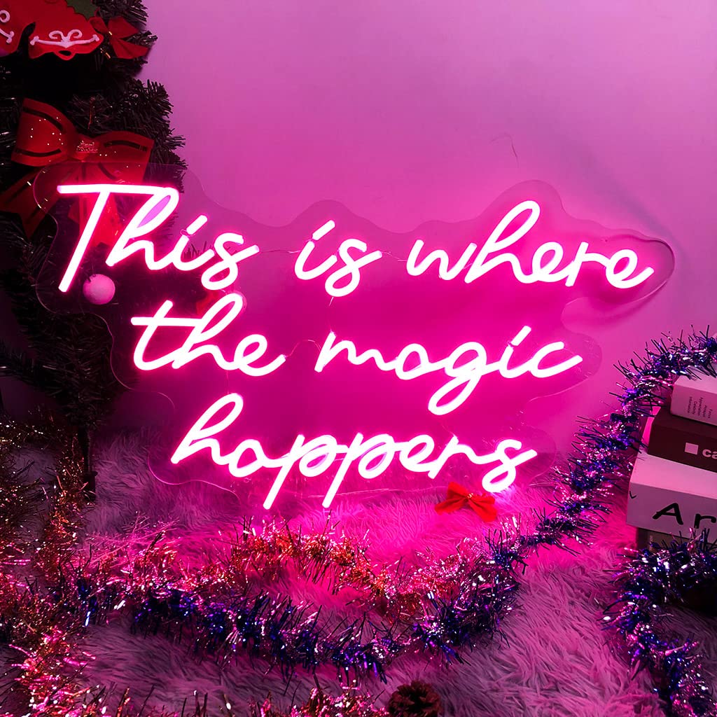 23-Inch LED Neon Wall Sign - Customizable Magic Happens Light for Bachelorette, Birthday Party & Home Decor | Perfect Gift for Her on Valentine's Day, Easter & Special Occasions | Bedroom, Bar & Event Lighting