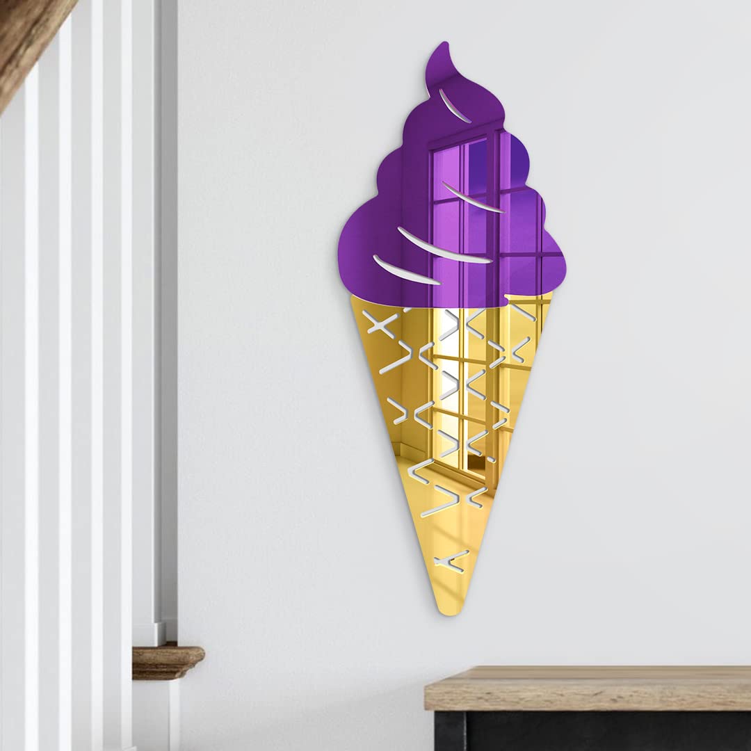 Acrylic Ice Cream Cone Grape Wall Mirror - Handmade USA Wall Art for Bedroom, Nursery, Dorm Decor - Ready to Hang Decorative Mirror for Kids Room, Playroom & Home Decor - Perfect for Sweet Themed Rooms & Ice Cream Parlor Style