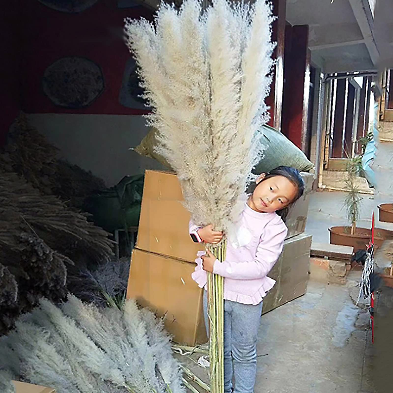 15pcs Natural Dried Pampas Grass Reeds - Tall Faux Pampas Grass Stems for Vase Decor, Home & Living Room Floral Arrangements, Wedding Centerpieces, Boho Chic Interior Design