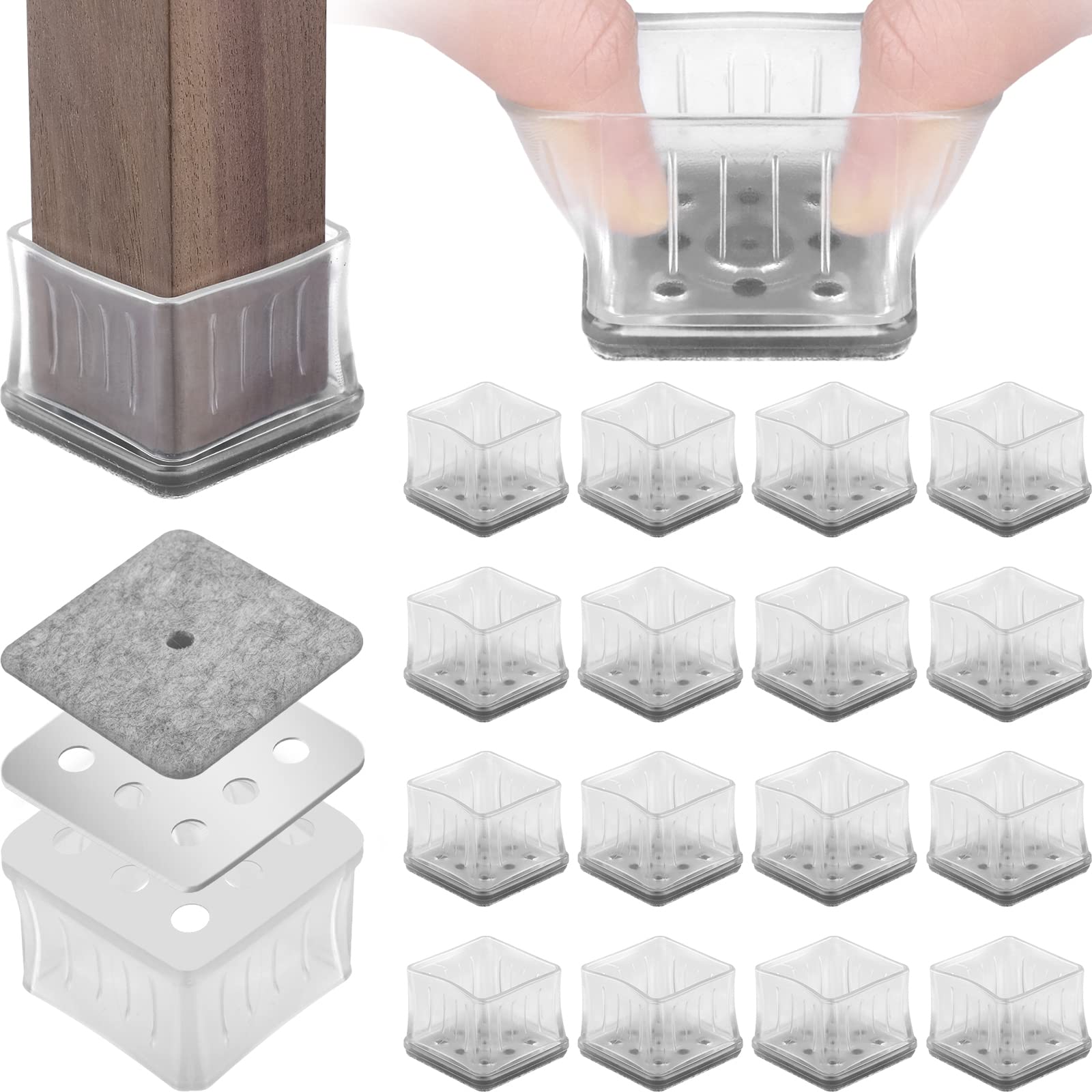 16 Pack Metal Chair Leg Floor Protectors with Steel Caps - Heavy Duty Furniture Leg Covers for Hardwood Floors - Prevents Scratches on Wood, Tile & Laminate - Ideal for Dining Chairs, Office Furniture & Home Decor
