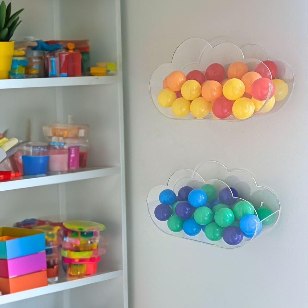 100% Acrylic Cloud Display Pocket - Clear Wall Mount Organizer for Baby Nursery, Kids Room & Playroom - Cute Whimsical Toy Storage & Decor - Perfect for Storing Stuffed Animals, Books & Small Toys