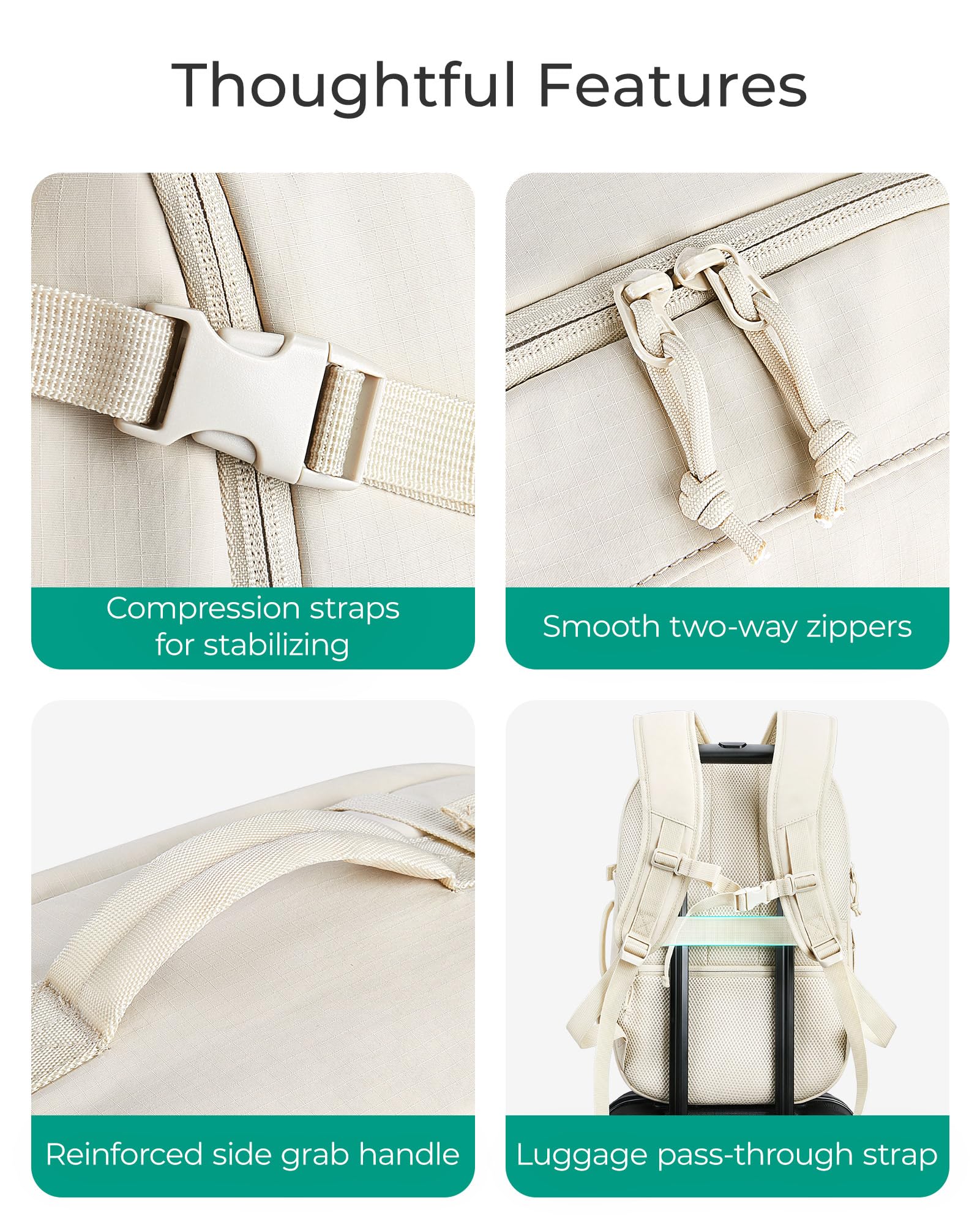 BAGSMART 30L Travel Backpack for Women - TSA Approved Carry On Backpack, Water Resistant Flight Personal Item Bag, Lightweight Weekender Luggage & Daypack (Beige) - Perfect for Air Travel, Business Trips & Weekend Getaways