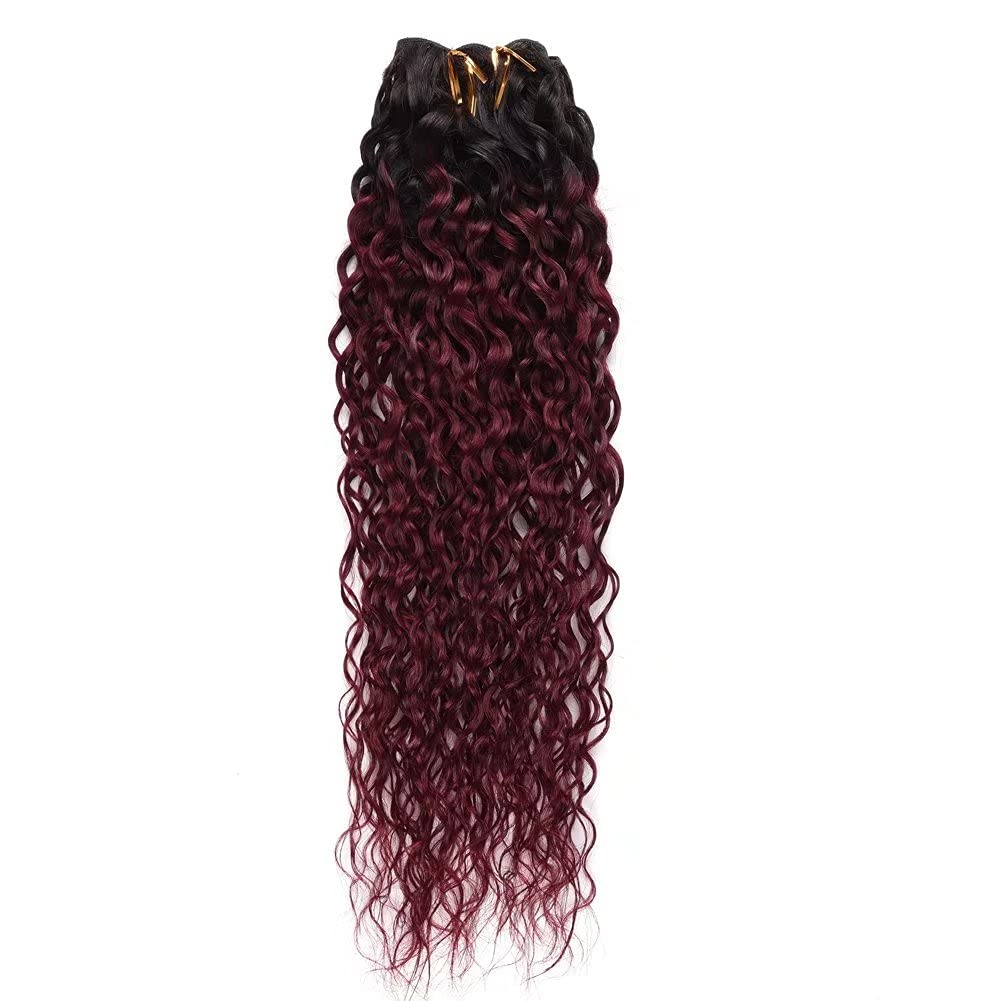 3Pcs Water Wave Ombre Human Hair Bundles 1B/99J Black to Burgundy Brazilian Virgin Hair Extensions (18 20 22 Inch) - Perfect for Sew-in, Clip-in, or Ponytail Styles for Daily Wear & Special Occasions