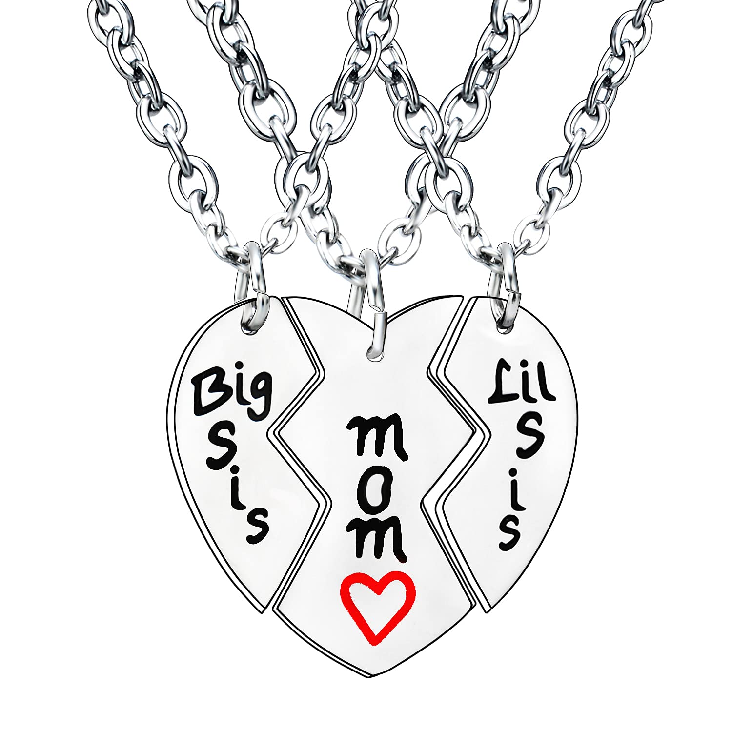 BESPMOSP 3-Piece Sterling Silver Mom & Sister Necklace Set - Big Sis Lil Sis Matching Jewelry Gift for Mother's Day, Christmas, Birthday from Daughter | Perfect for Family Reunions, Special Occasions & Heartfelt Moments