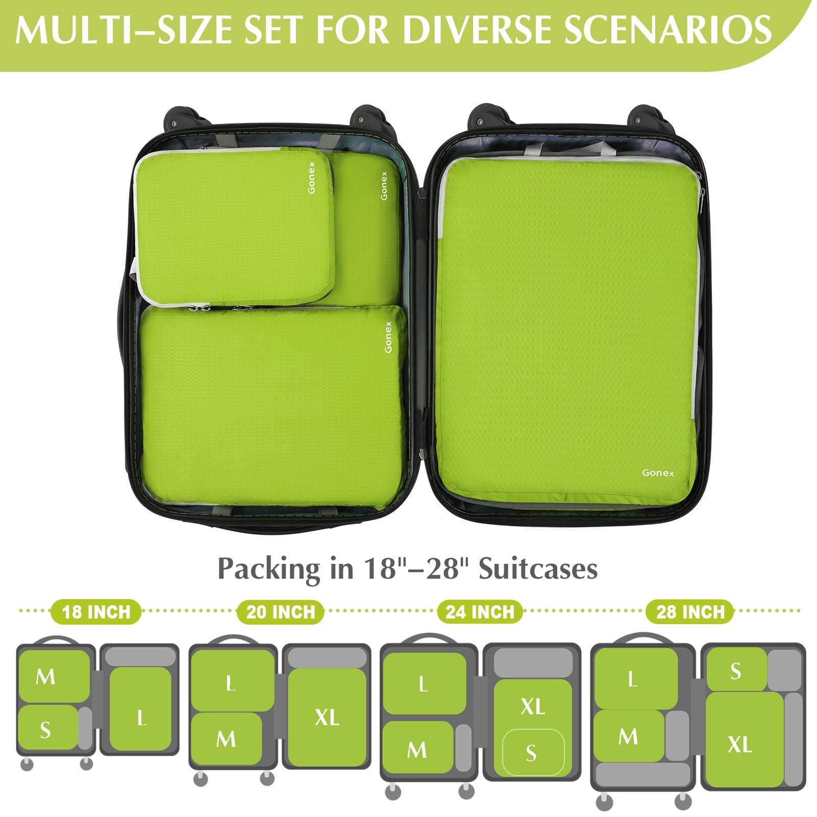 Gonex Compression Packing Cubes Set - 3 or 4 Piece Expandable Travel Organizer Bags for Luggage & Suitcases | Space Saving Storage Solution for Business Trips, Vacations & Weekend Getaways