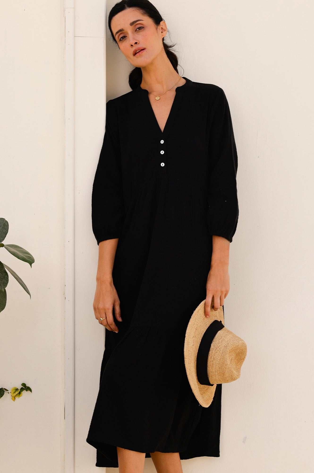 Serena Cheesecloth Dress for Women - Black Flowy Boho Maxi Dress | Perfect for Beach, Summer, and Casual Wear