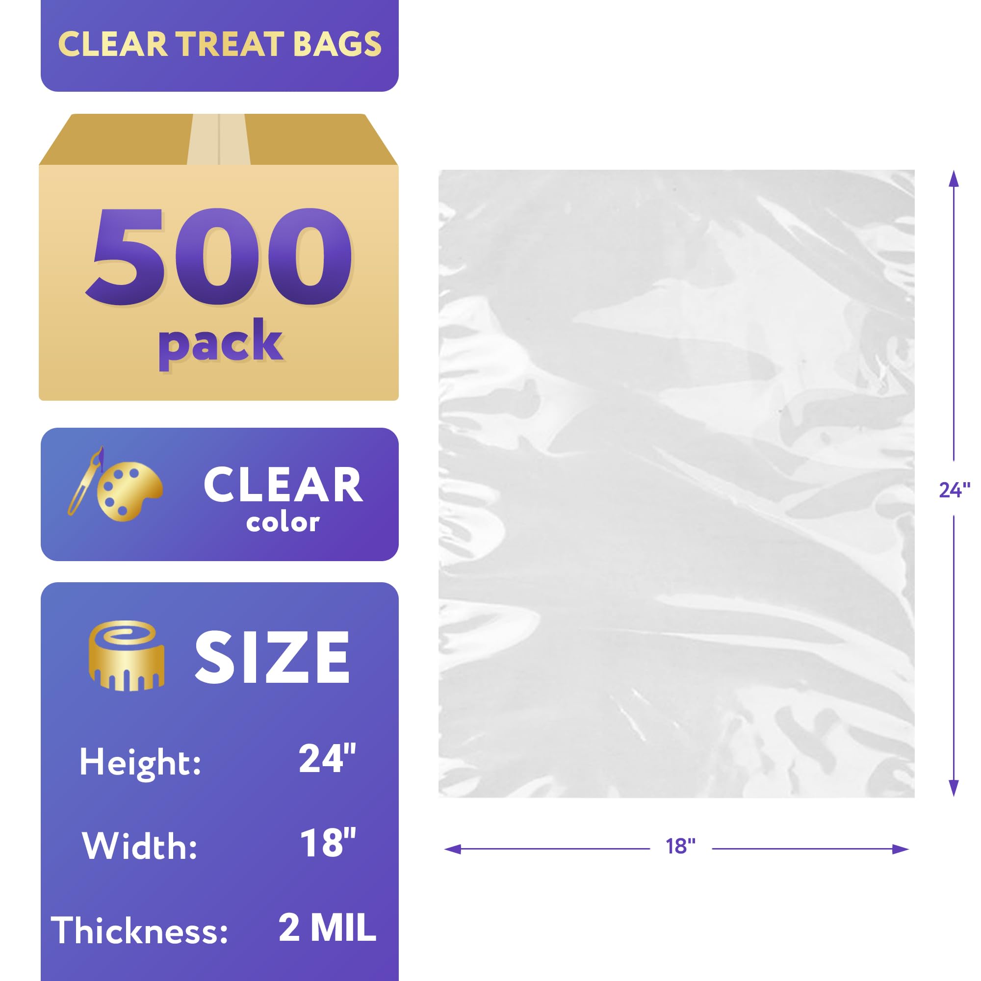 500 Pack Clear Poly Mailers 18x24 Inches - 2 Mil Waterproof Open Top Shipping Bags for Small Items | Perfect for Ecommerce, Retail Packaging & Mailing Clothes, Jewelry, Books