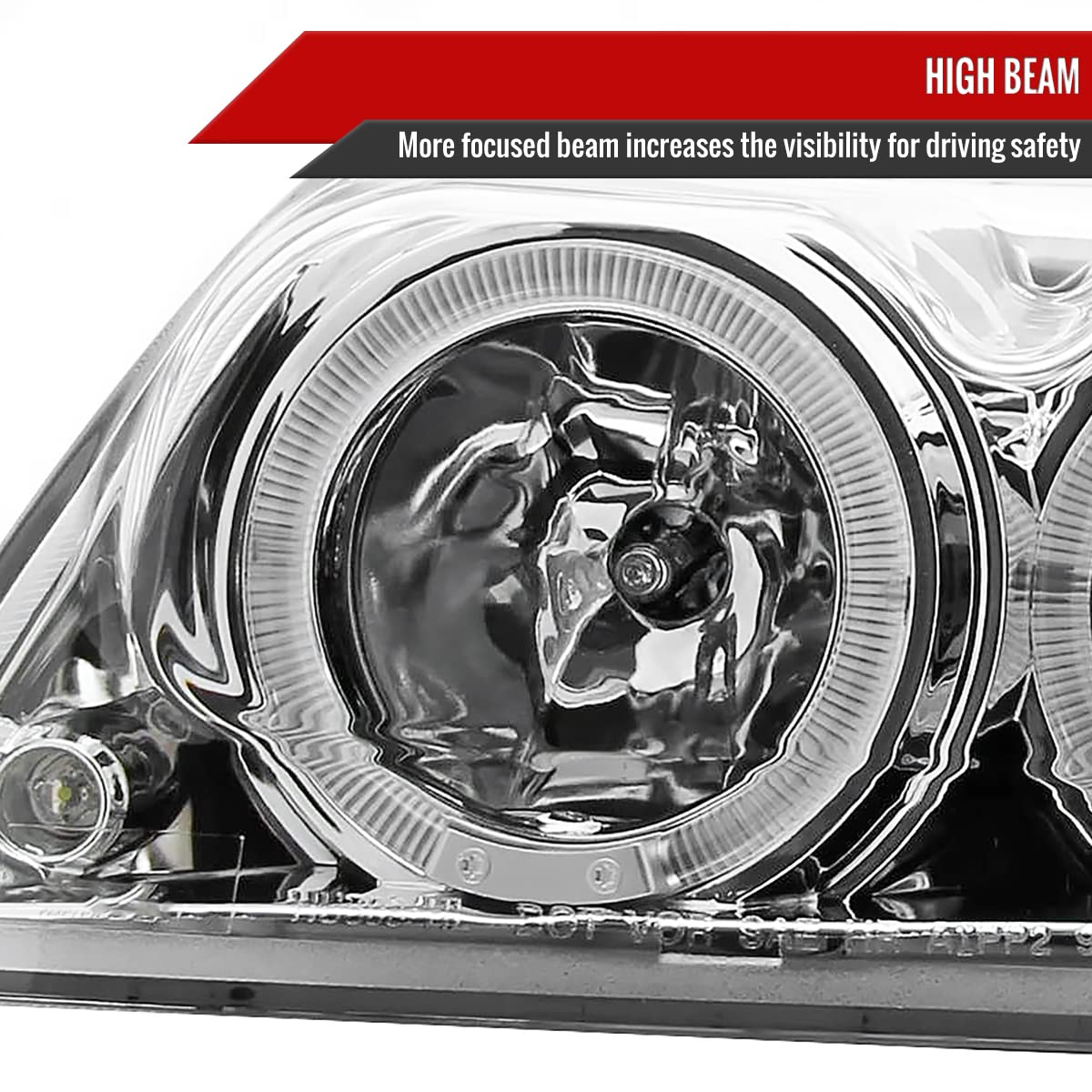 Chrome Clear LED Halo Projector Headlights for 1999-2004 Vehicles - High Performance Headlamp Pair - Perfect for Night Driving & Car Upgrades