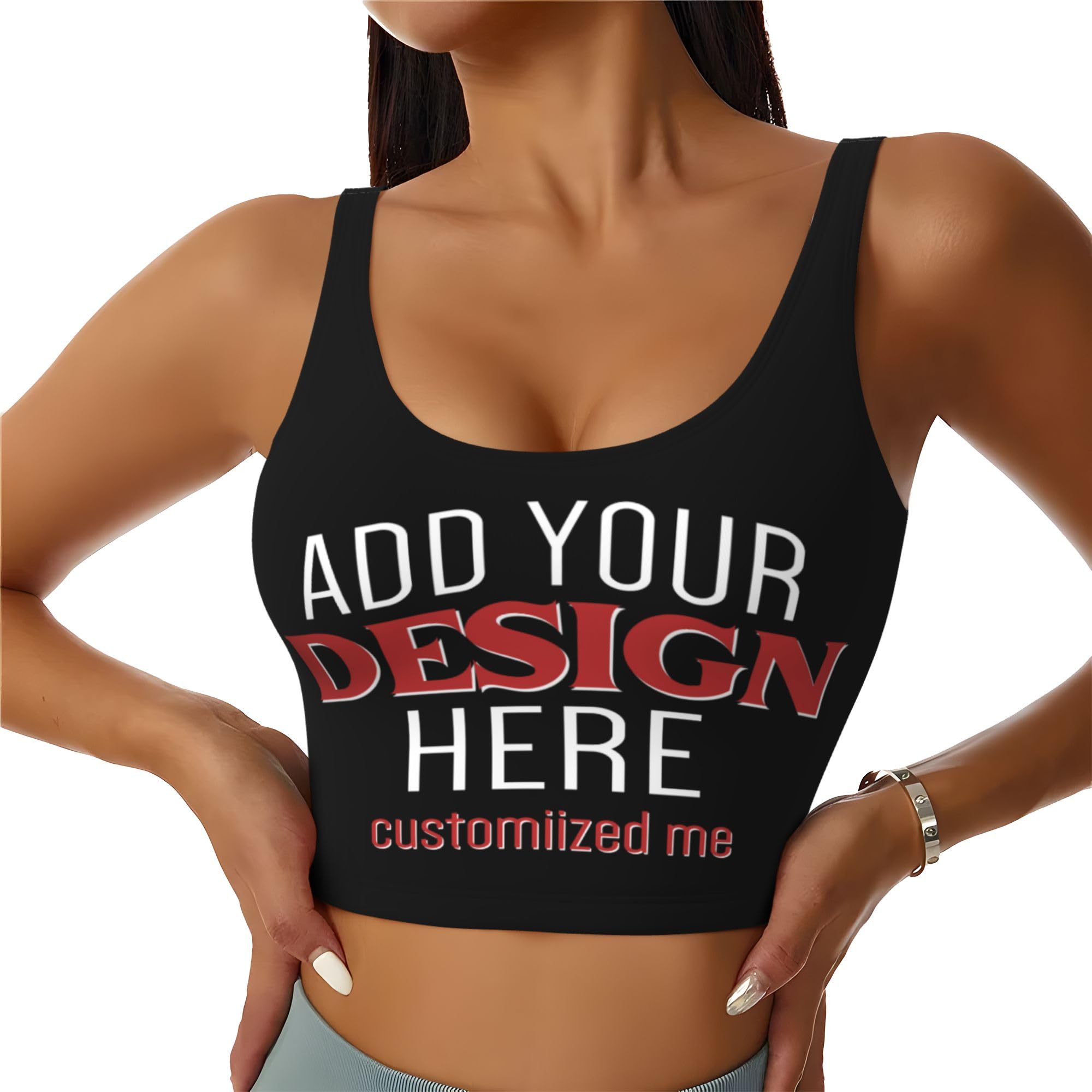 Custom Personalized Women's Sports Bra with Removable Pads - Photo/Name/Logo Printing Yoga Workout Top for Running, Gym & Fitness Training
