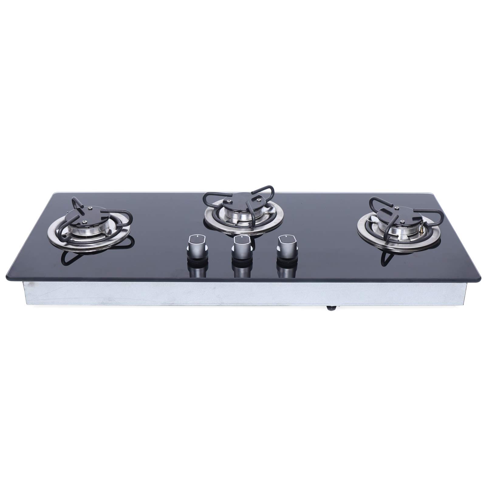 3 Burner LPG Gas Stove Hob - Black Tempered Glass RV Stove with 3D Air Intake Structure & Knob Control for RV, Boat, Caravan, Camper (Square) | Perfect for Outdoor Cooking, Camping Trips & Mobile Living
