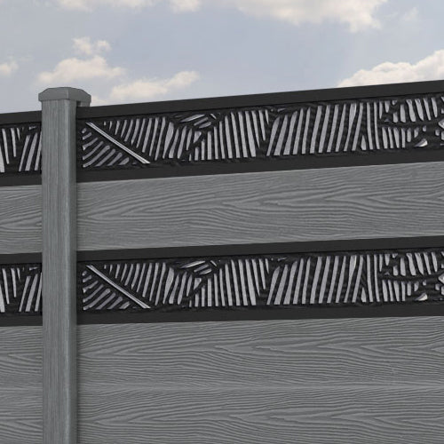 Classic Feather Split Screen Fence Panel - Mid Grey Composite Privacy Fence with Sturdy Posts | Perfect for Backyard, Garden, and Patio Privacy Screening