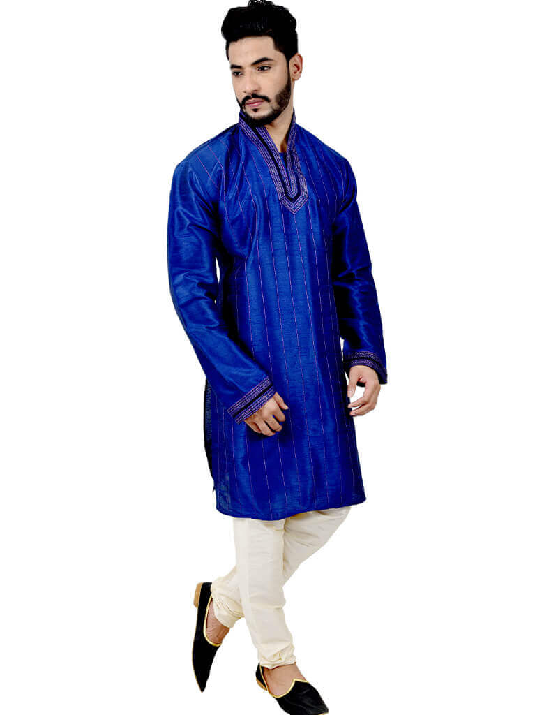 Blue Art Silk Kurta with Churidar - Elegant Indian Ethnic Wear for Women | Perfect for Festivals, Weddings & Special Occasions