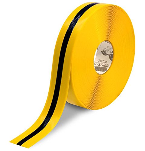 2 Inch Yellow Hazard Tape with Black Center Line - 100 Feet Roll for Construction, Warehouse, and Safety Marking