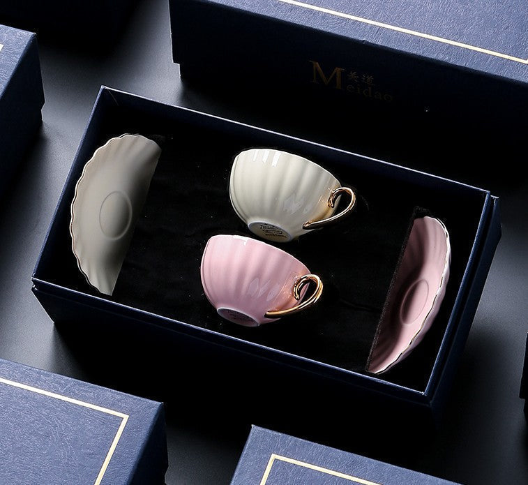 Elegant French Style Tea Cups and Saucers Set - Macaron Ceramic Coffee Cups with Gift Box, Premium Bone China Porcelain for Afternoon Tea, Birthday Gifts, Home Decor, and British Tea Party Accessories