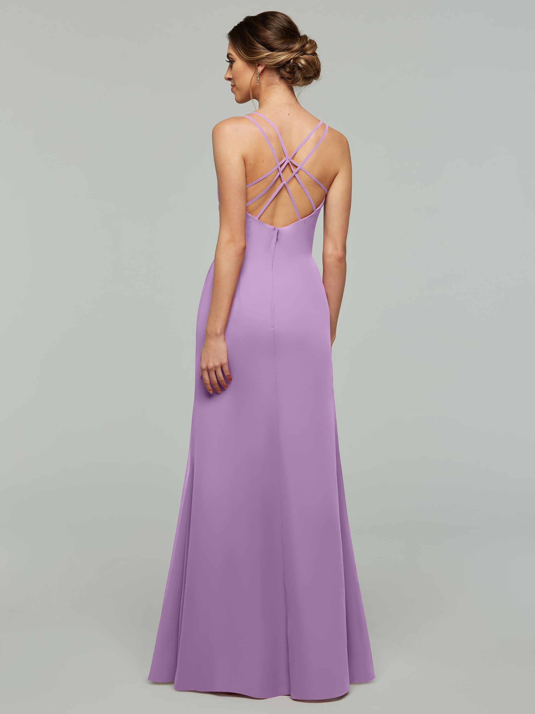 Elegant 80130 Chiffon Sheath Bridesmaid Dress with V-Neck & High Slit - Perfect for Weddings, Formal Events & Evening Parties