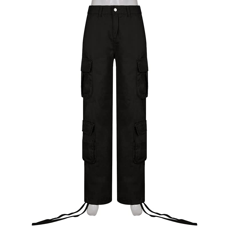 QYANGG Women's High Waist Baggy Cargo Pants - Loose Fit Y2K Style Jogger with Pockets, Straight Wide Leg Pants for Casual Wear & Street Fashion