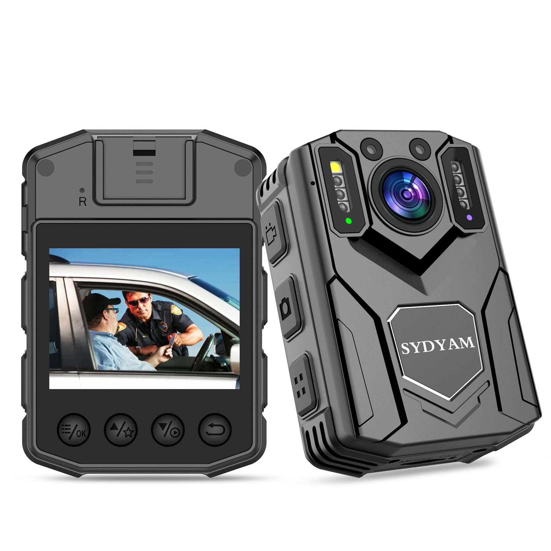 SYDYAM 1440P HD Police Body Camera with Audio & Night Vision - 3000mAh Rechargeable Battery, 2K Wearable Camcorder for Security Guards, Cycling, Hiking & Daily Patrol (No SD Card Included) | Perfect for Law Enforcement, Outdoor Adventures & Workplace Safety Recording