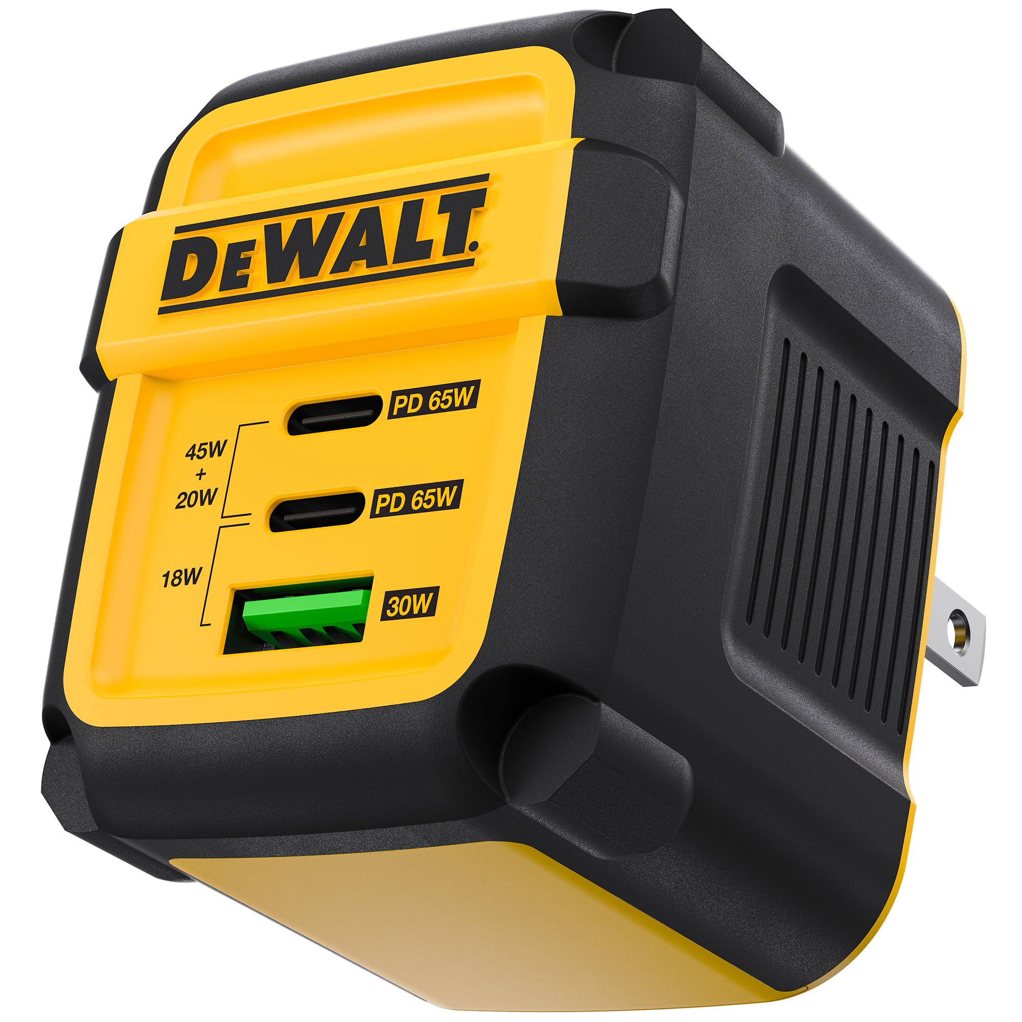 DEWALT 65W GaN USB C Fast Charger with PPS - 3-Port Compact Foldable Wall Charger for MacBook Pro/Air, iPad Pro, Galaxy S23, Dell XPS 13, iPhone 15/Pro, Steam Deck - Perfect for Travel, Office & Home Charging