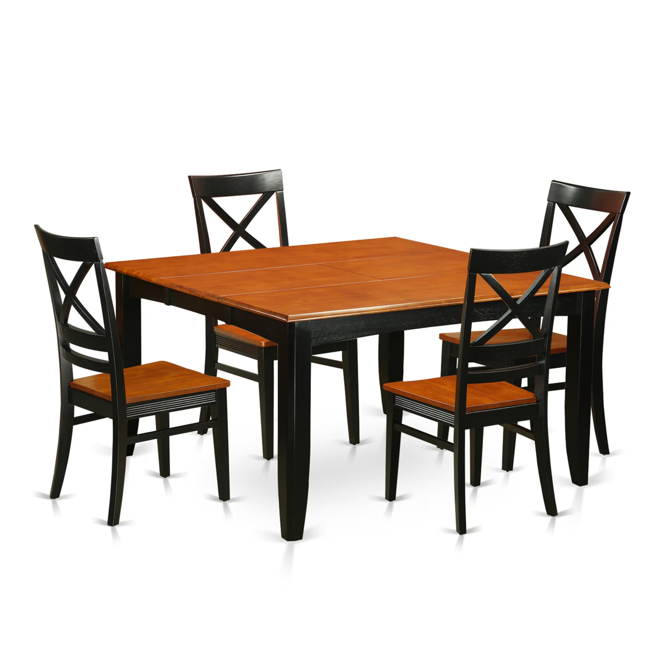 East West Furniture 5-Piece Black & Cherry Dining Set - 54x54 Inch Square Table with Butterfly Leaf & 4 Chairs - Perfect for Small Kitchens, Breakfast Nooks & Compact Dining Spaces