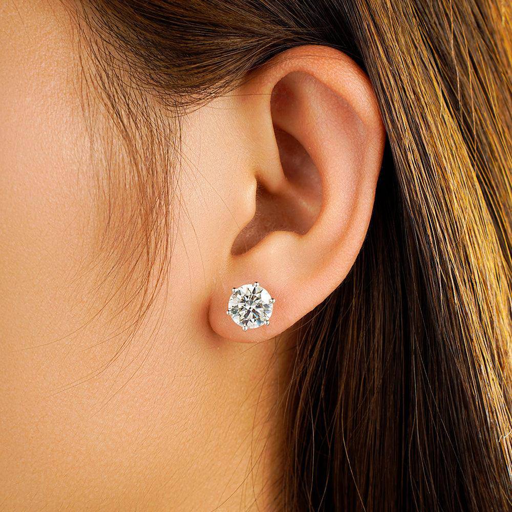 4 Carat (4ctw) Round Moissanite Stud Earrings - 6 Prong White Gold Setting for Women | Perfect for Weddings, Anniversaries & Special Occasions