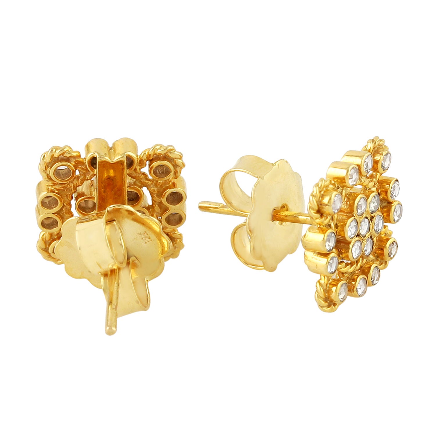 18K Yellow Gold Bezel Rose Cut Diamond Stud Earrings - Indian Ethnic Style Jewelry for Women, Perfect for Weddings, Parties & Cultural Events