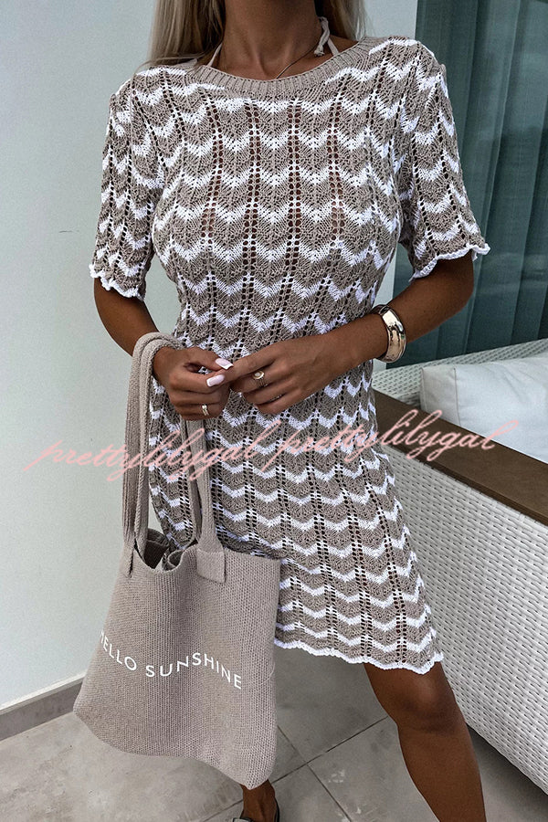Stylish Loose Round Neck Short Sleeve Comfortable Knitted Mini Dress for Women - Summer Casual Outfit, Beach Wear & Date Night Dress
