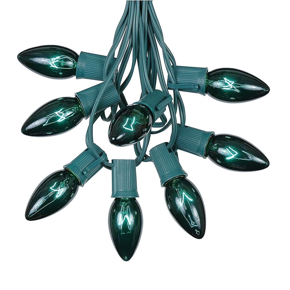 25ft C9 Twinkle Christmas String Lights - Outdoor Patio Green Wire with 25 Bulbs | Waterproof LED Holiday Lights for Garden, Yard, Deck, Party & Home Decor