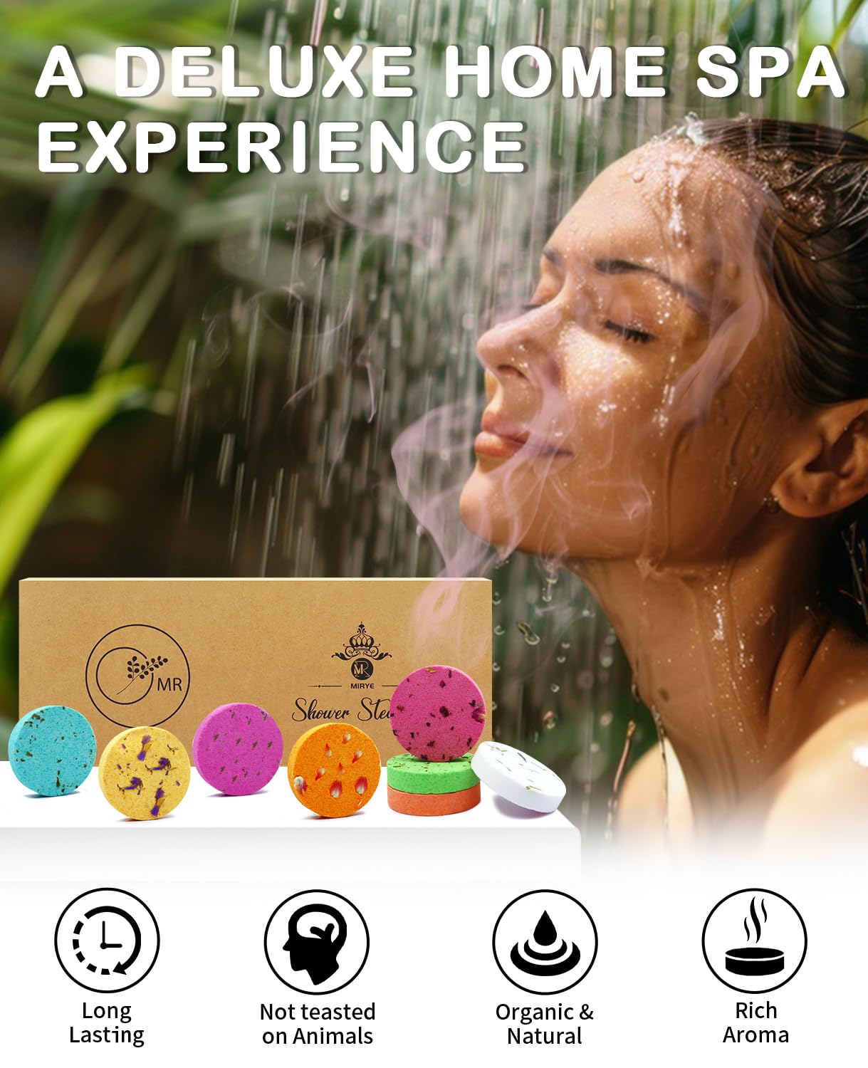 8 Pack Aromatherapy Shower Steamers with Natural Essential Oils - Relaxing Shower Bombs for Home Spa, Stress Relief & Self Care - Perfect Birthday Gifts for Women, Men & Mom - Includes Tray - Ideal for Bathroom Relaxation, Mother's Day Presents & Home Wellness