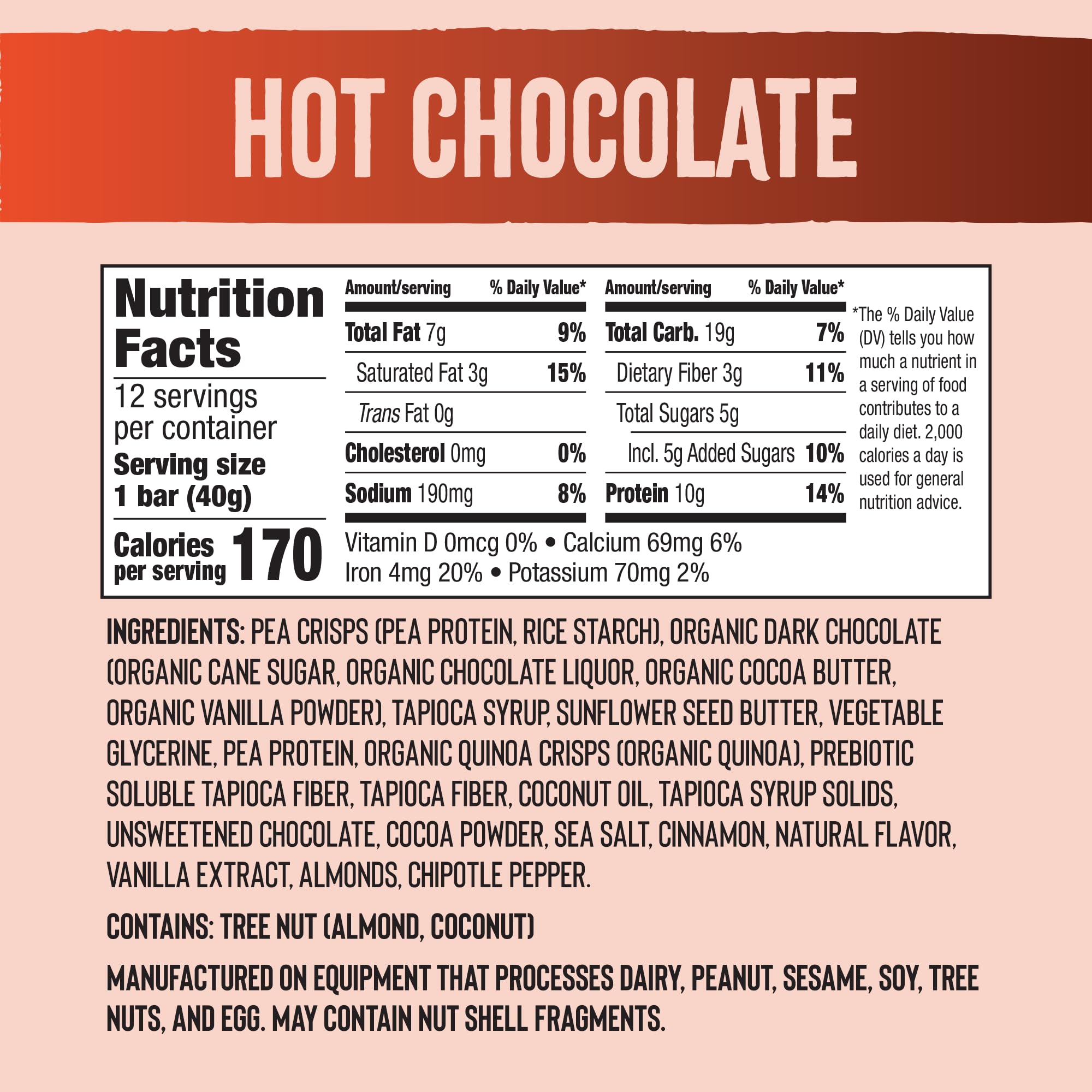 Hot Chocolate Mezcla Puff-Crispy Vegan Protein Bar - Gluten Free Plant-Based Energy Snack for Workouts, Hiking & Healthy On-the-Go Nutrition