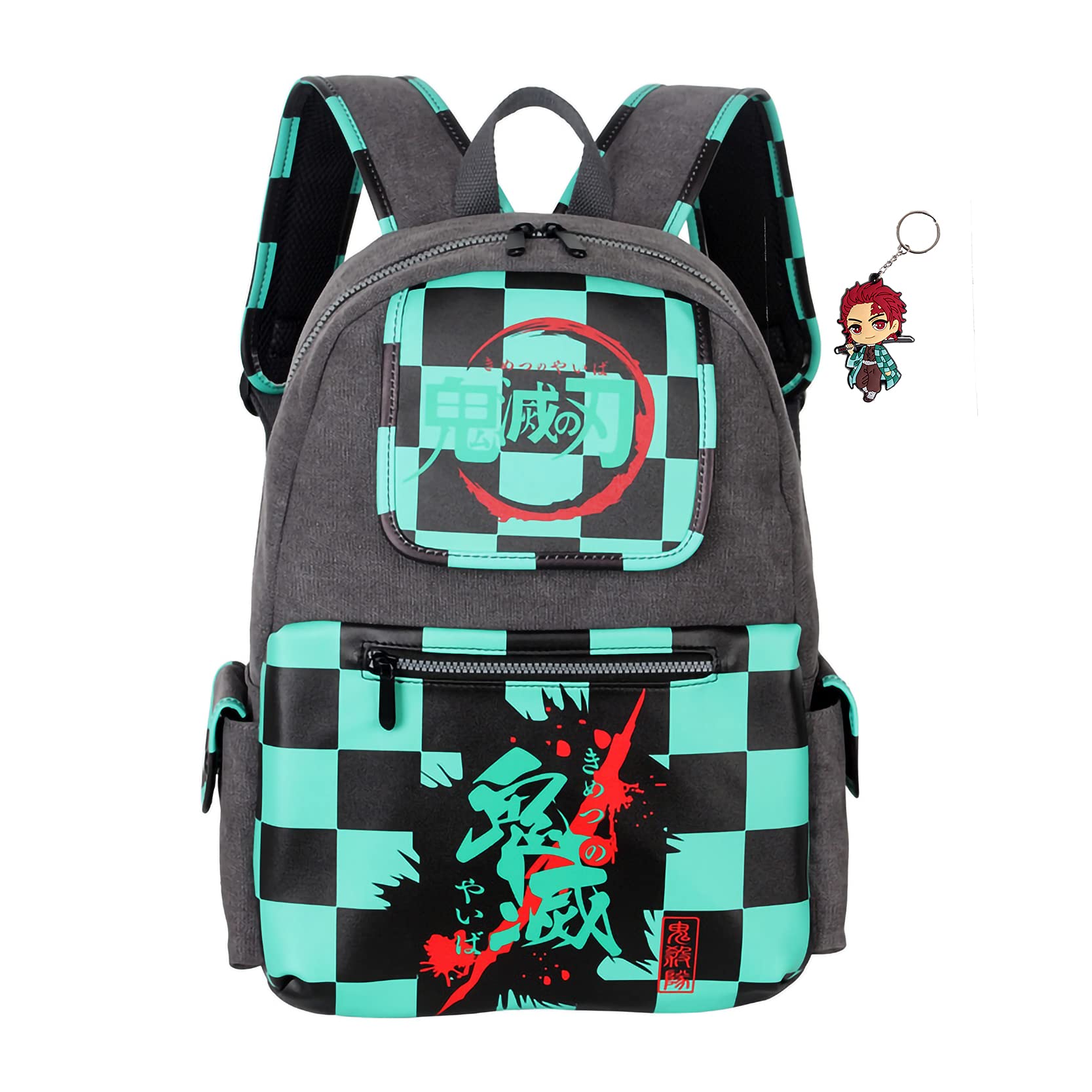 ENNAENDA Demon Slayer Tanjiro Anime Laptop Backpack - Large Capacity 17 Inch School Book Bag with Keychain Pendant for College Students & Anime Fans - Perfect for Cosplay, Travel & Daily Use