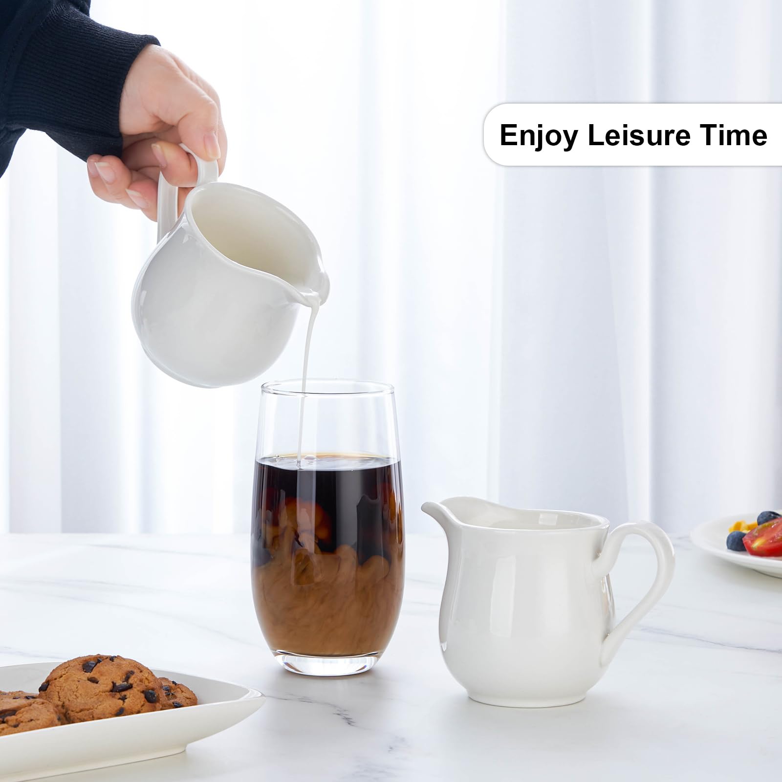 White Ceramic Creamer Pitcher with Handle - 8 oz Coffee & Milk Creamer for Kitchen - Perfect for Serving Coffee, Tea, Hot Chocolate & Sauces