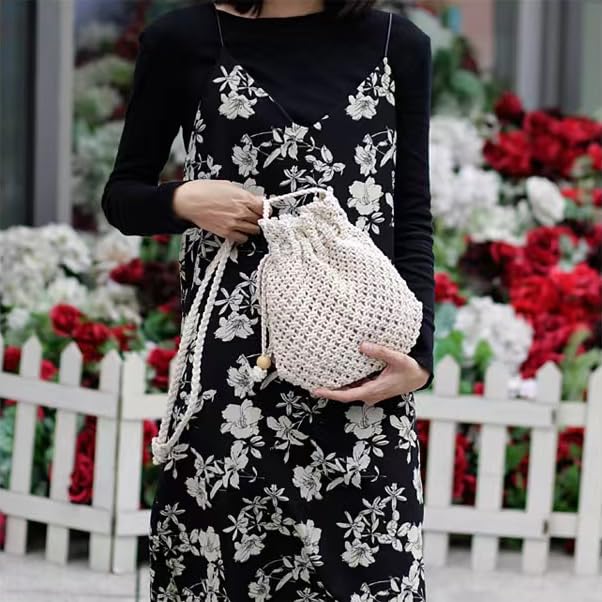 Handmade Crochet Crossbody Bag & Knitted Shoulder Purse for Women - Boho Chic White Cotton Tote - Perfect for Casual Outings, Shopping & Travel Accessories