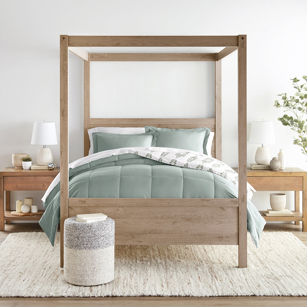 Folk Leaves Reversible Down Alternative Comforter Set - Lightweight All-Season Bedding for Cozy Home & Guest Room Decor