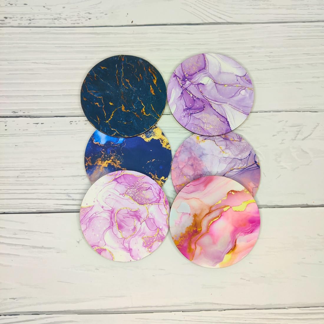 Otidge Set of 6 Marble Print MDF Coasters - Waterproof Cup & Glass Protectors for Dining Table Decor, Coffee, Tea & Beverage Use - Perfect for Home, Office & Restaurant Settings