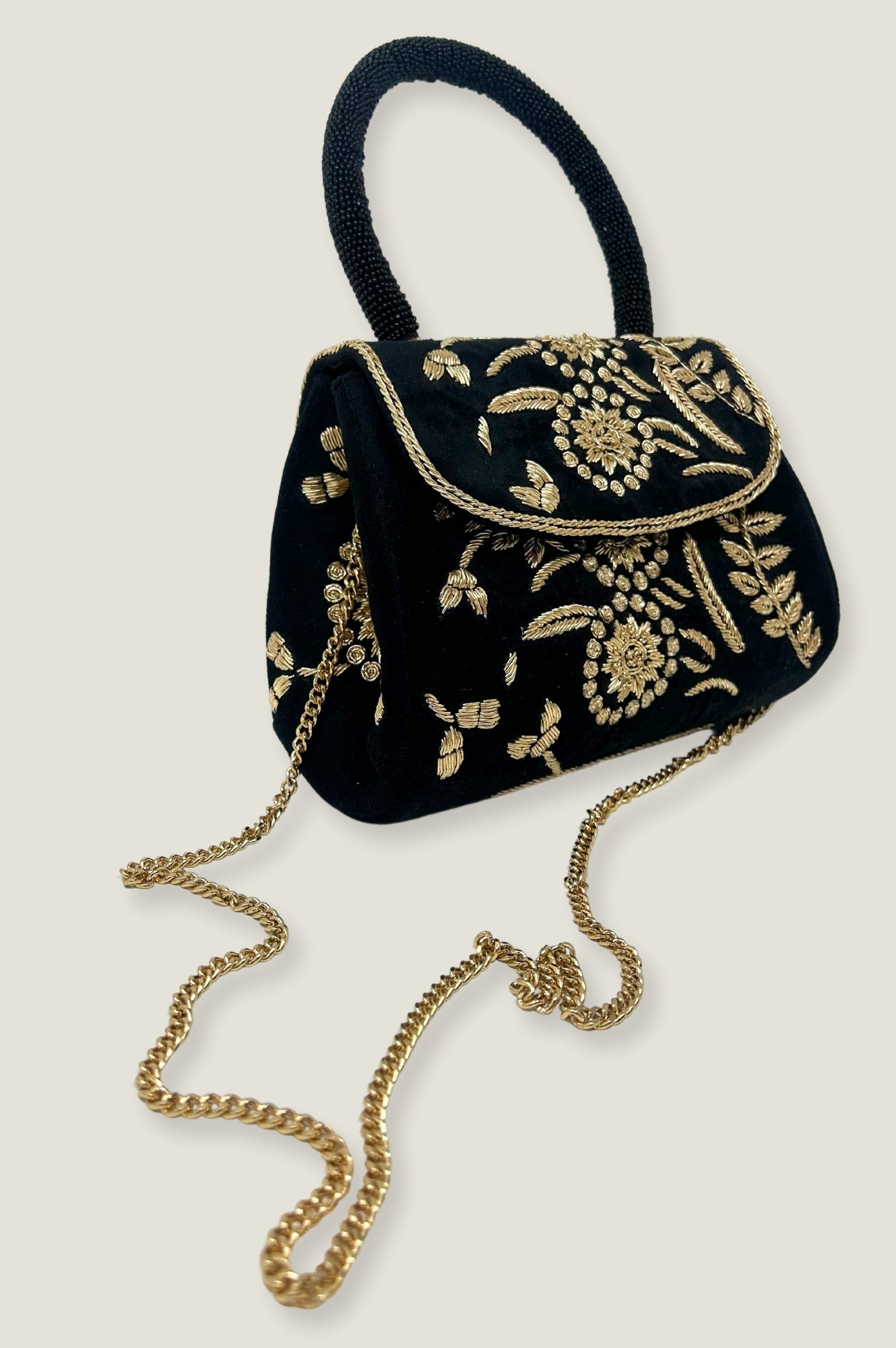 Embroidered Elegant Handbag for Women - Black & Gold Crossbody Purse | Fashionable & Stylish Accessory for Parties, Weddings & Evening Events