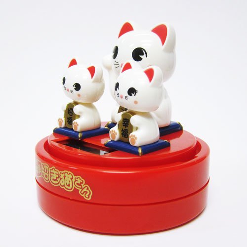 White Solar Powered Lucky Cat Statue - Santa Decoration for Home, Office & Garden | Feng Shui Good Luck Charm