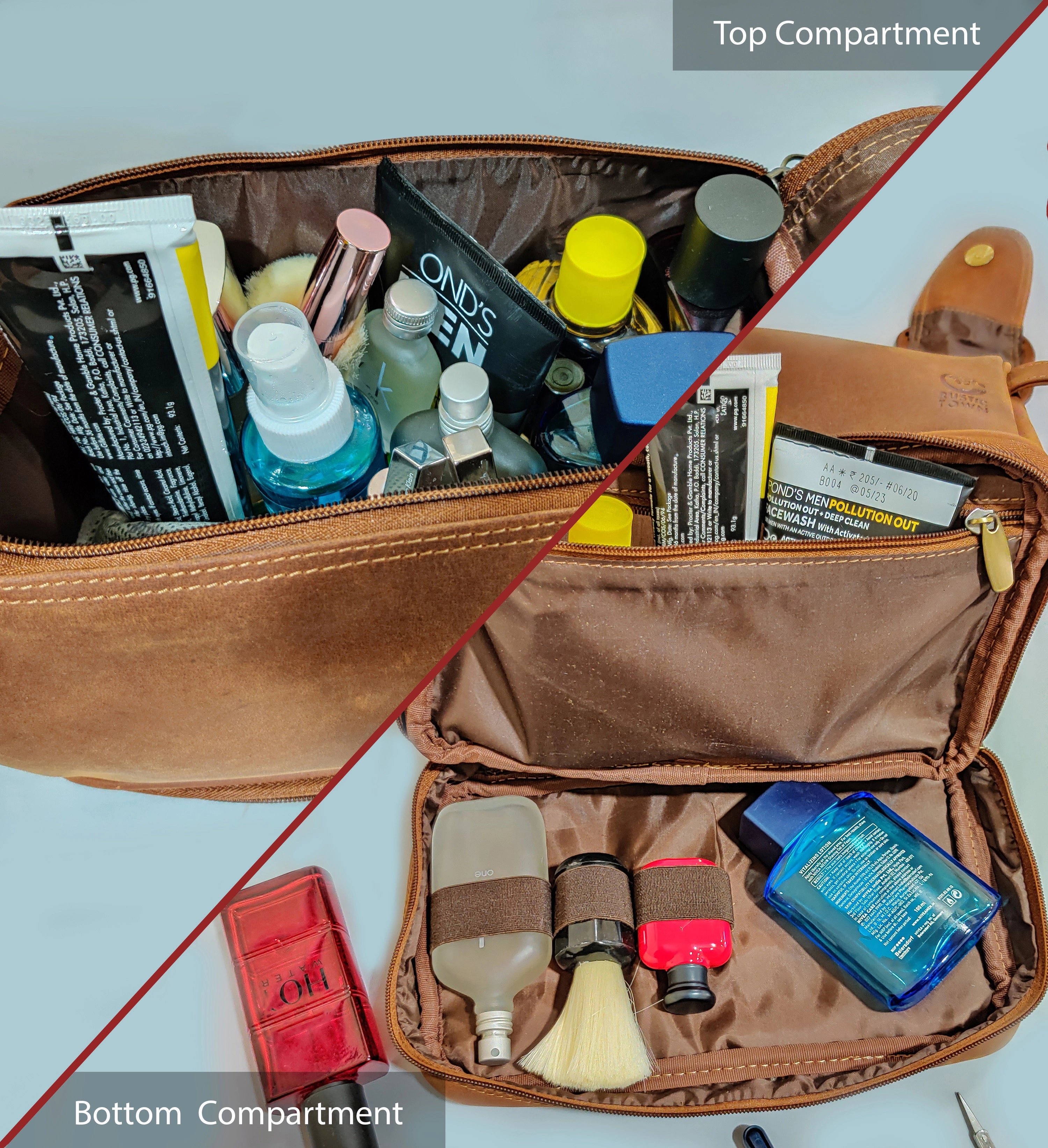 Premium Leather Toiletry Bag for Men & Women - Waterproof Travel Cosmetic Organizer - Perfect for Gym, Business Trips & Vacation Essentials