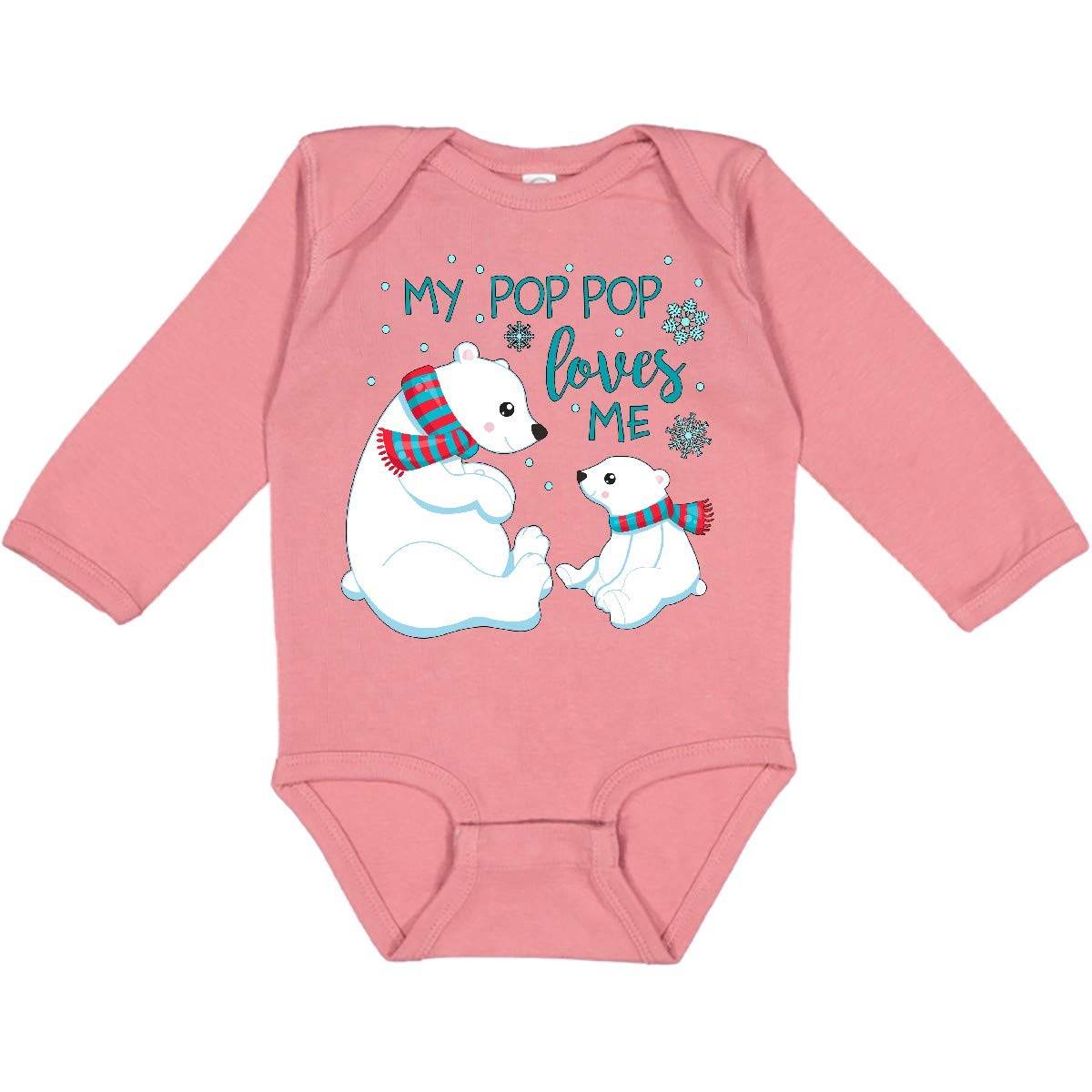Inktastic My Pop Pop Loves Me - Adorable Polar Bears Baby Long Sleeve Bodysuit | Soft Cotton Infant Romper for Grandparents Day, Winter Outfits & Photo Shoots