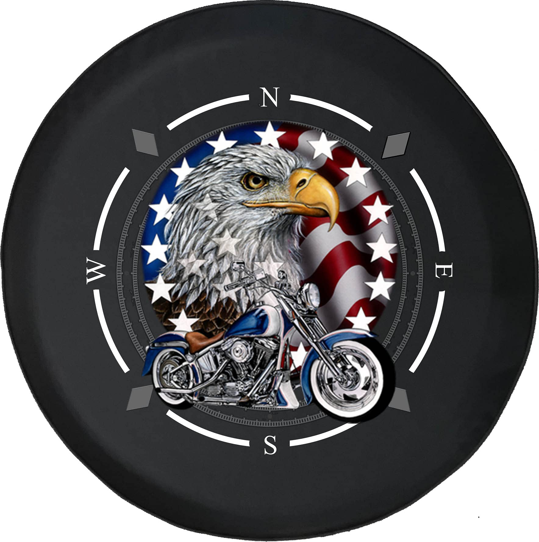 American Flag Spare Tire Cover with Compass Design - Durable SUV, Trailer & RV Wheel Cover for Off-Road Adventures & Camping Trips