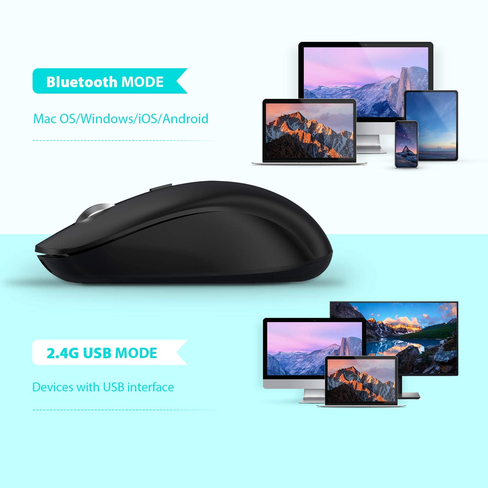 JOYACCESS Bluetooth 5.0 Wireless Mouse, 2.4G Dual Mode Ergonomic Computer Mouse for Laptop, PC, MacBook, Windows, MacOS & Android - Black | Perfect for Office Work, Gaming & Travel Use