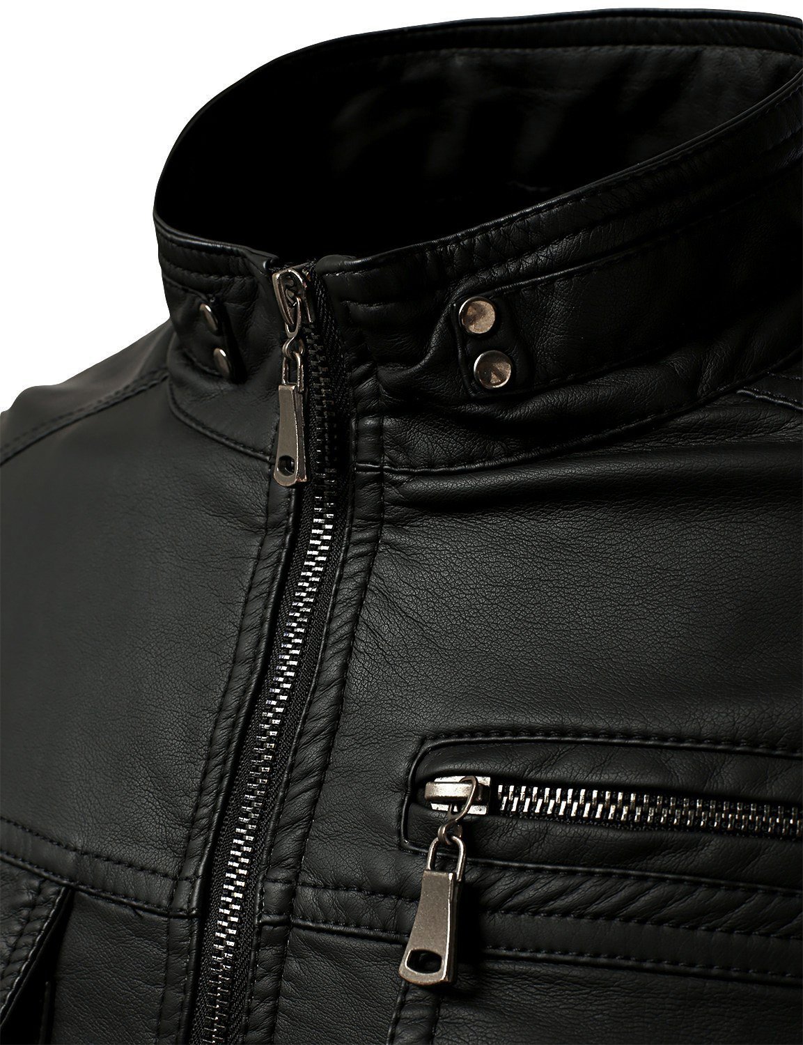 VearFit Men's Classic Black Faux PU Leather Biker Jacket - Motorcycle Riding Jacket for Men, Stylish Outerwear for Casual Wear & Night Out