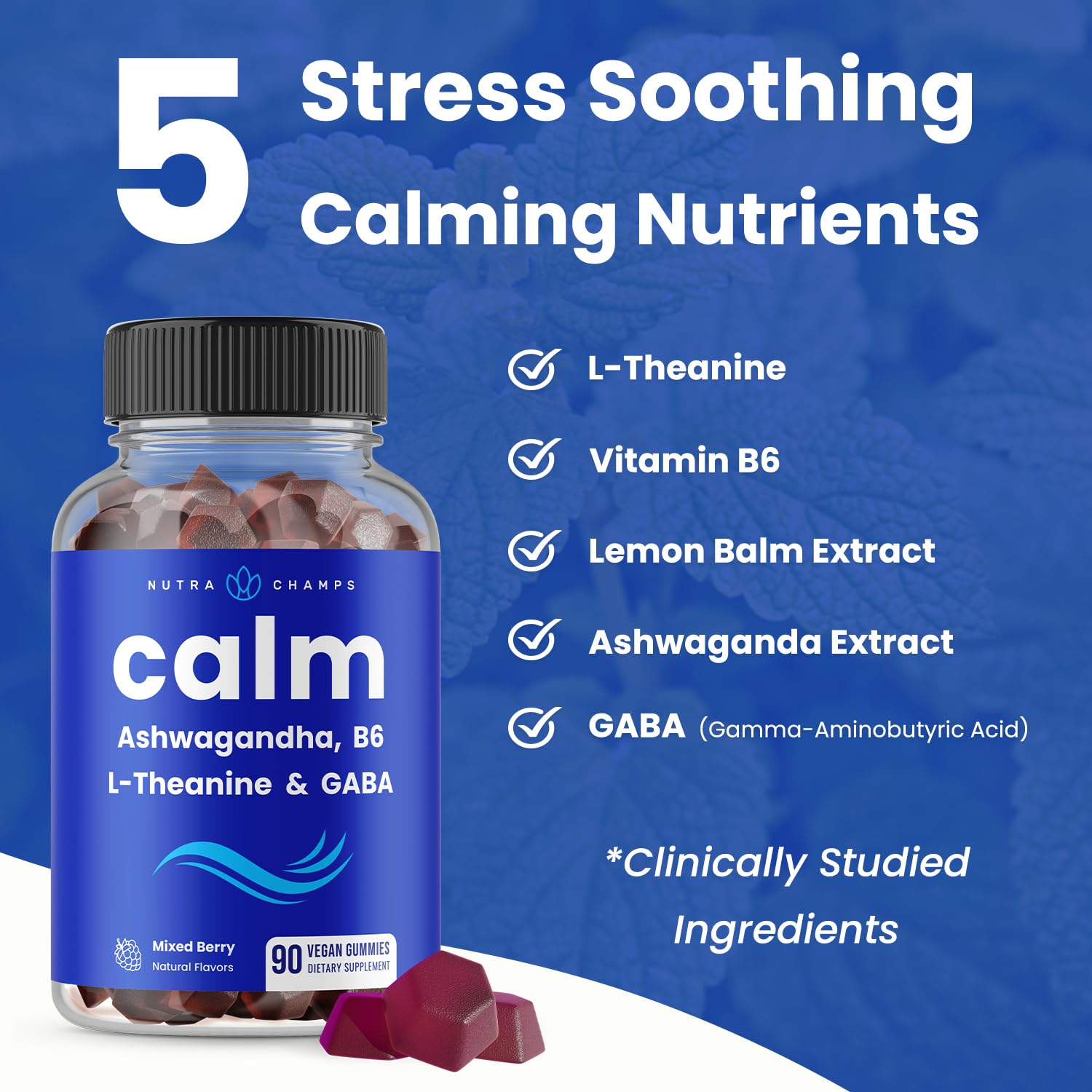 NutraChamps Stress Relief Gummies with Ashwagandha, L-Theanine & GABA - Calming Supplement for Anxiety & Relaxation - 90 Count (Pack of 2) - Perfect for Work Stress, Travel & Daily Wellness Support