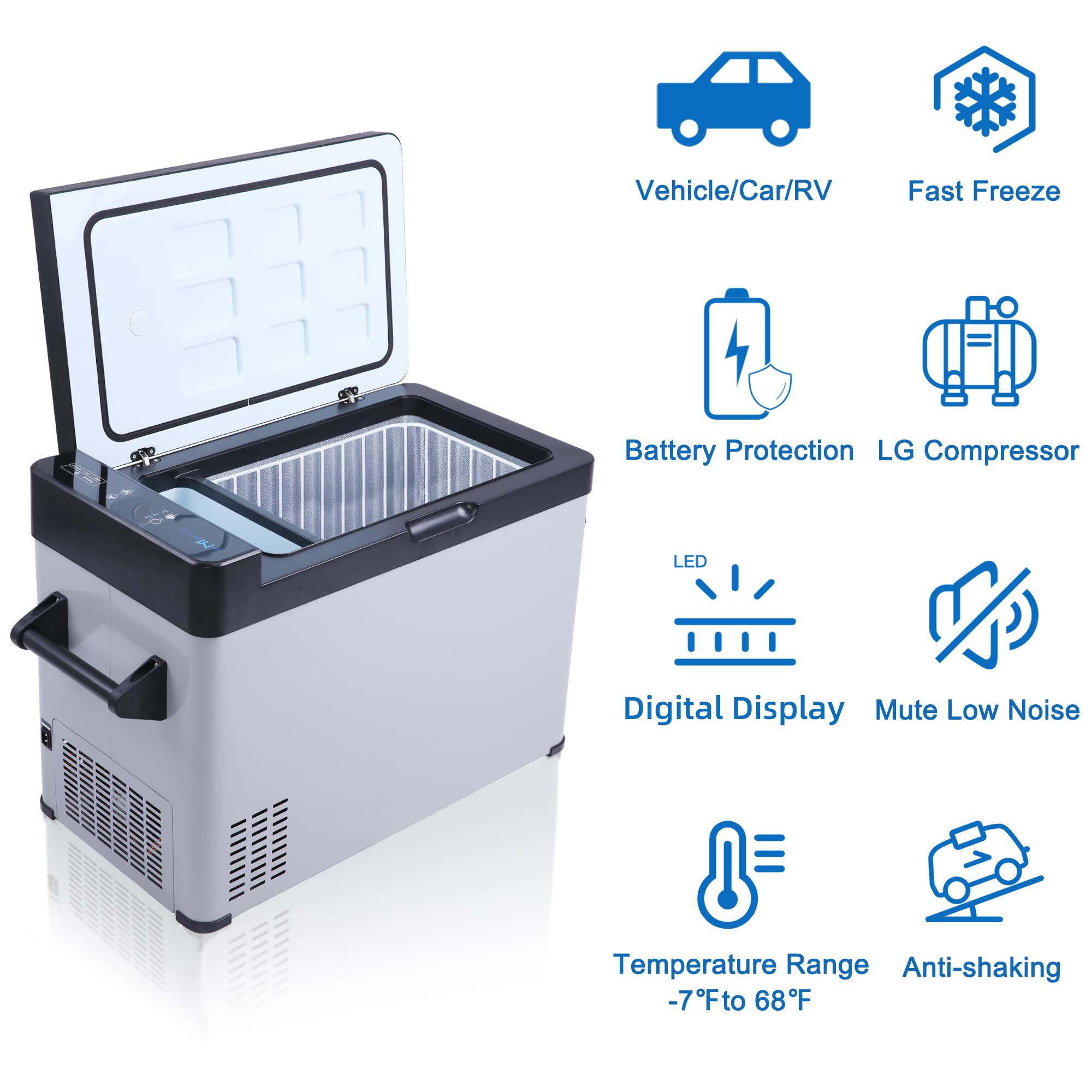 52 Quart Portable Car Refrigerator Freezer -7.6℉ to 68℉, 12V/24V DC Electric Cooler for RV, Truck, Boat & Camping | Perfect for Road Trips, Outdoor Adventures & Food Storage