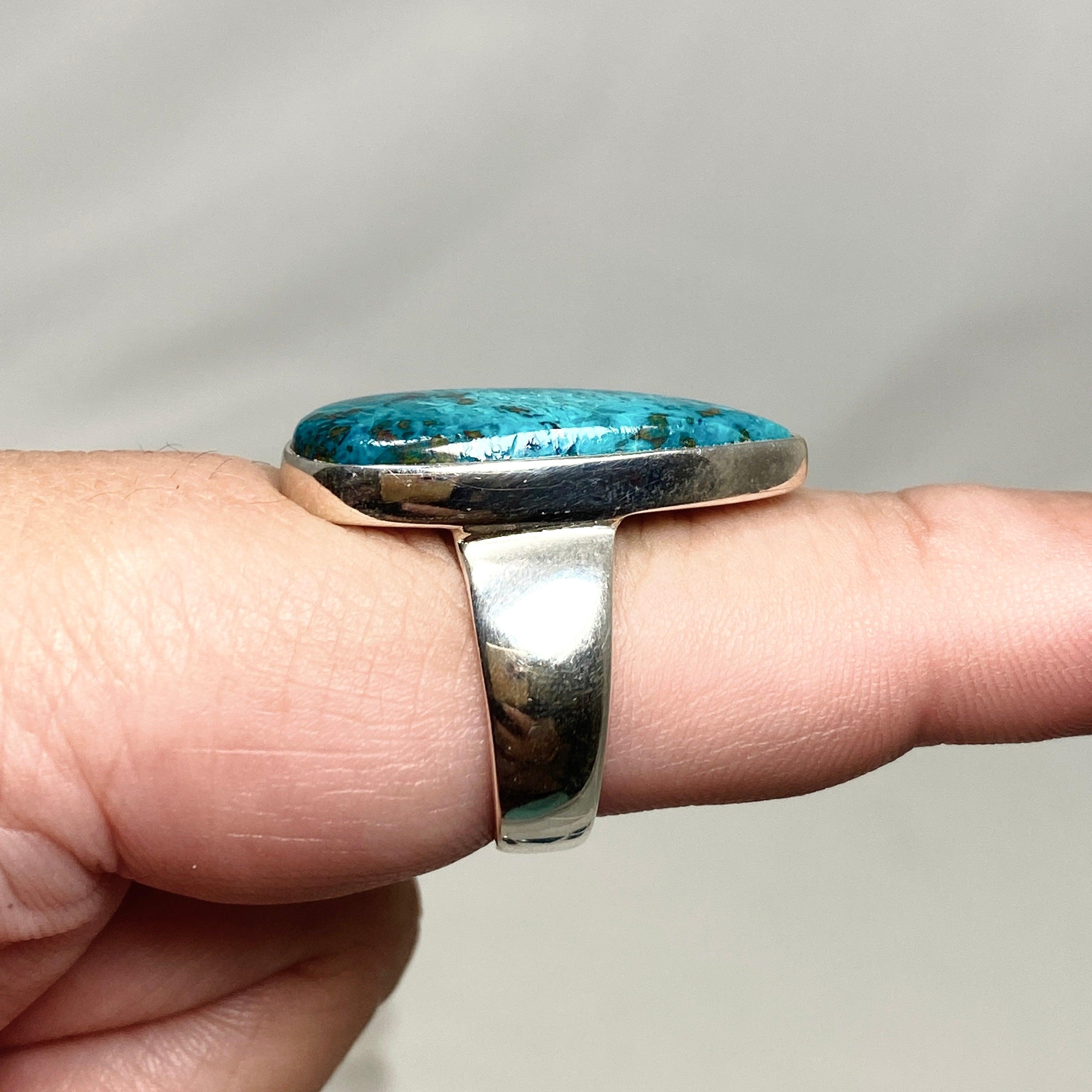 Chrysocolla and Shattuckite Teardrop Ring - Size 10 Sterling Silver Jewelry KRGJ3223 | Healing Crystal Ring for Meditation, Spiritual Gifts & Boho Fashion