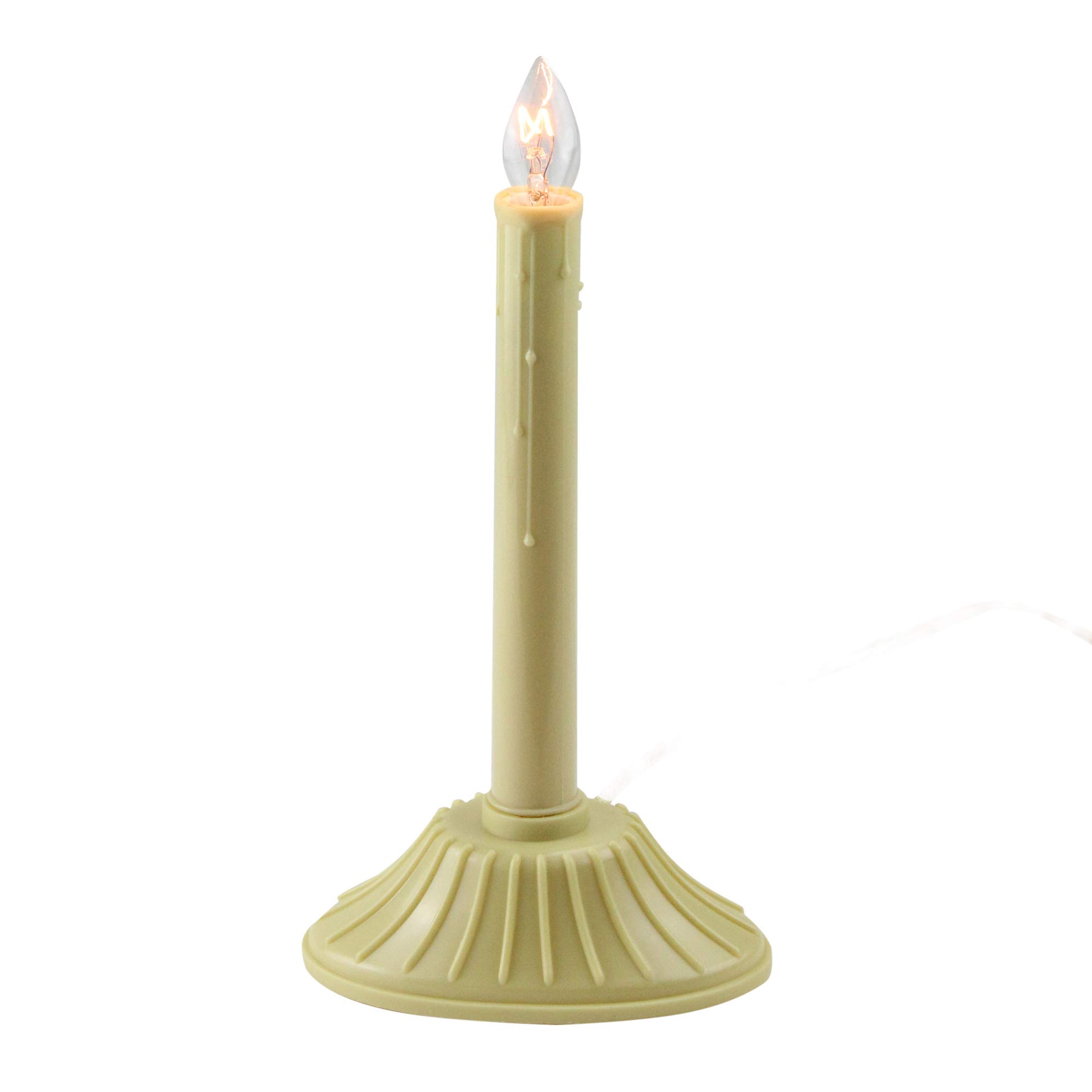 9.5 Inch Single Yellow Ivory Candelabra Christmas Candle Lamp with Clear C7 Light Bulb - Elegant Holiday Decor for Indoor Tabletop, Mantel & Window Display