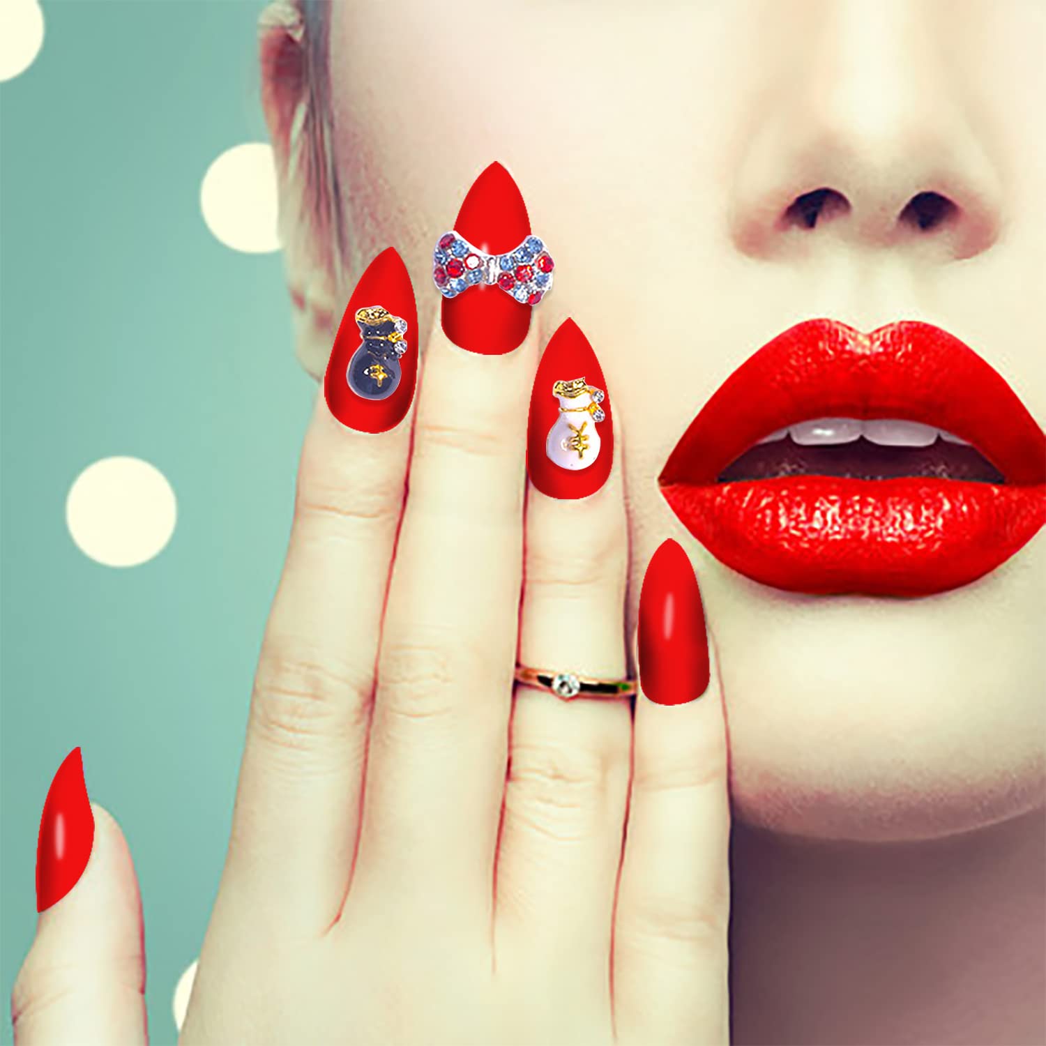 WOKOTO 40pcs Christmas Nail Charms - 3D Nail Art Decorations for Acrylic Nails, Christmas Tree, Socks, Candy Canes, Rhinestones & Nail Gems - Perfect for Holiday Manicures, Party Nail Art & Festive DIY Nail Designs
